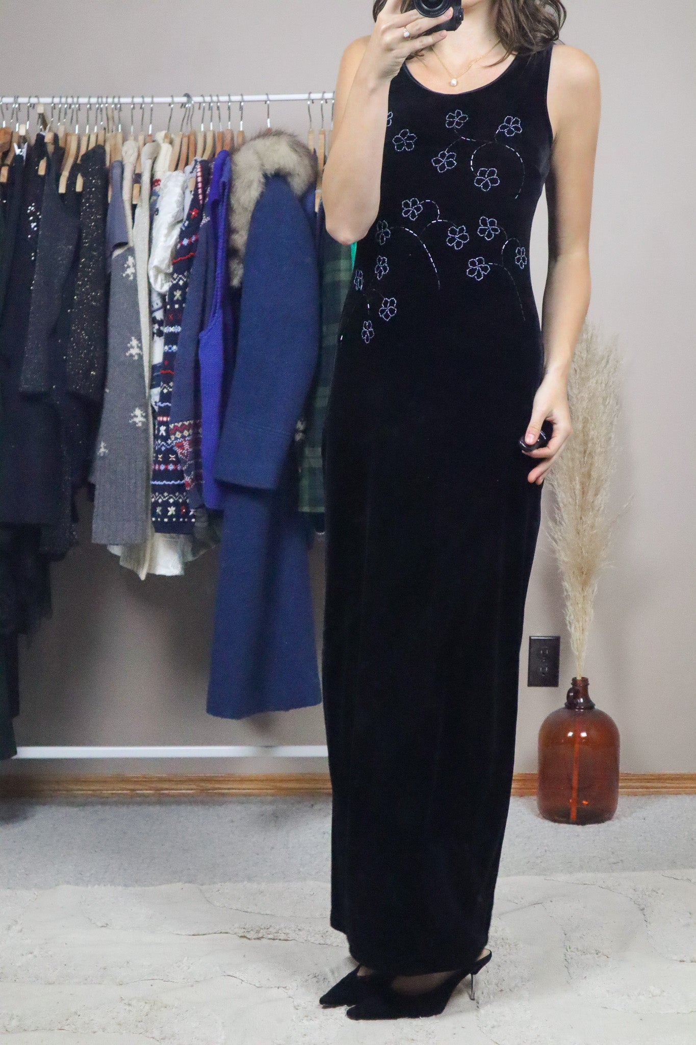 Vintage x Velvet Beaded Maxi Dress (S)
