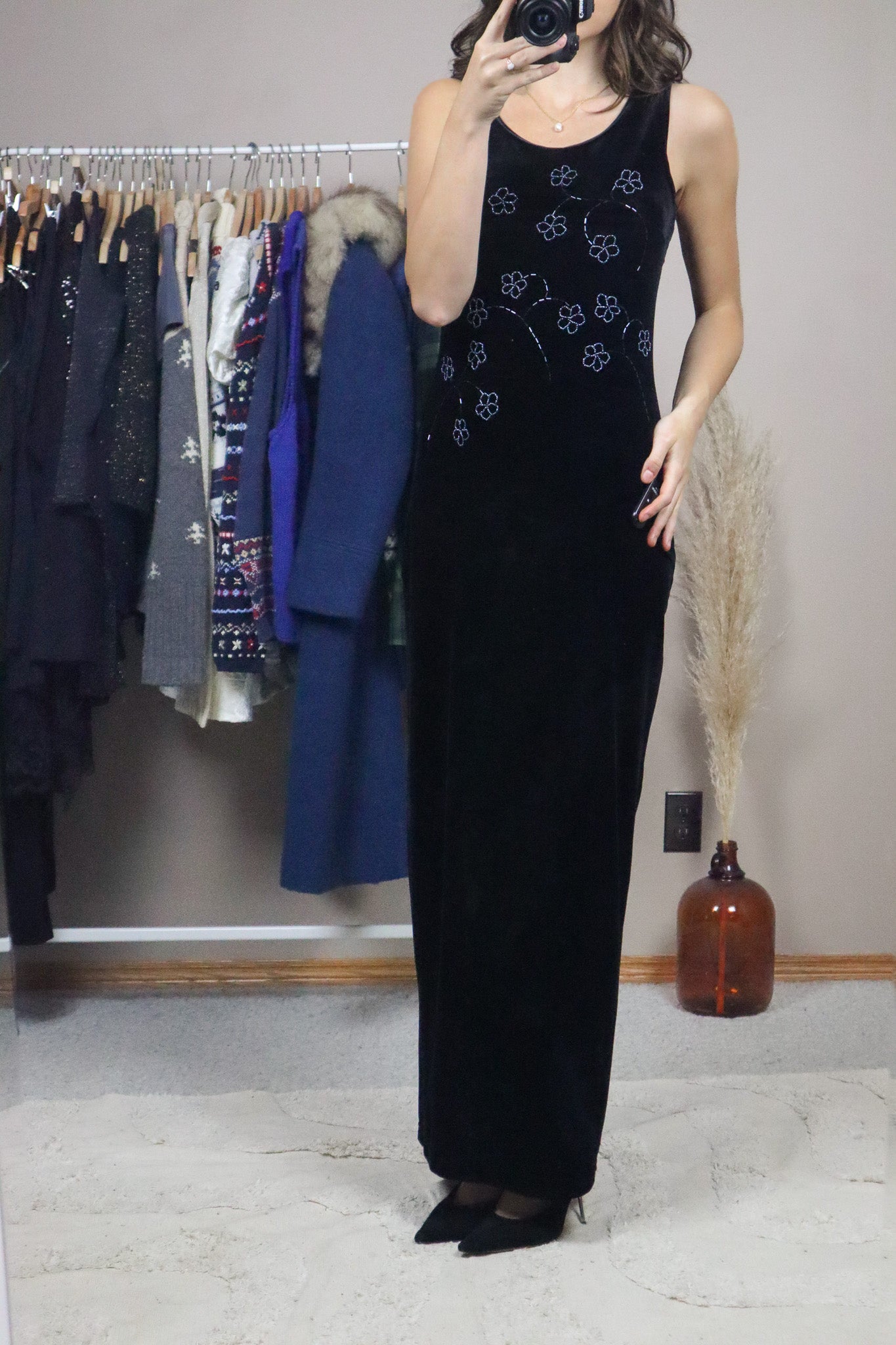 Vintage x Velvet Beaded Maxi Dress (S)