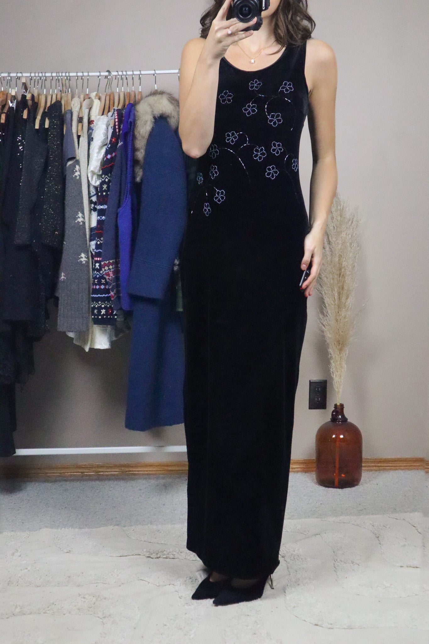 Vintage x Velvet Beaded Maxi Dress (S)