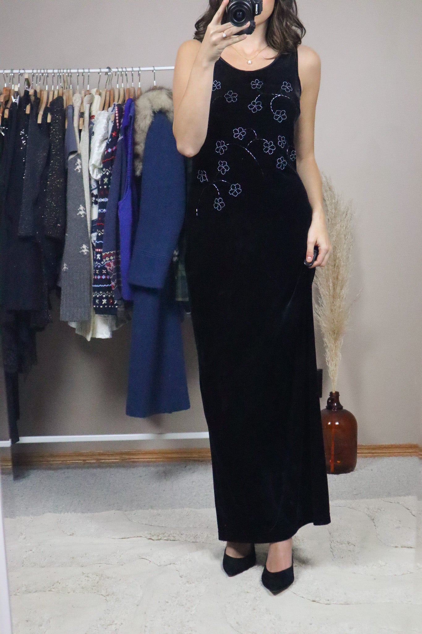 Vintage x Velvet Beaded Maxi Dress (S)