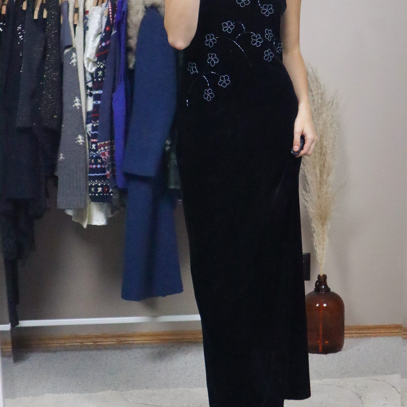 Vintage x Velvet Beaded Maxi Dress (S)