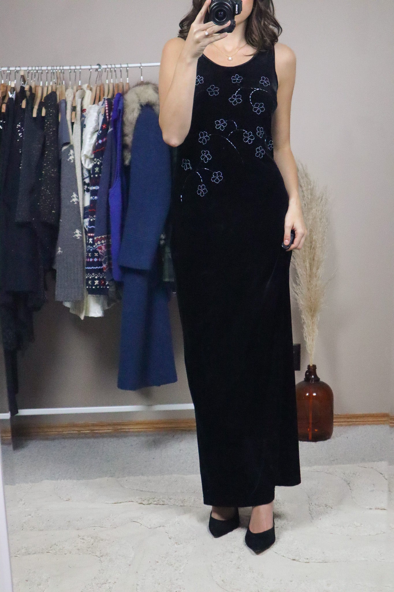 Vintage x Velvet Beaded Maxi Dress (S)