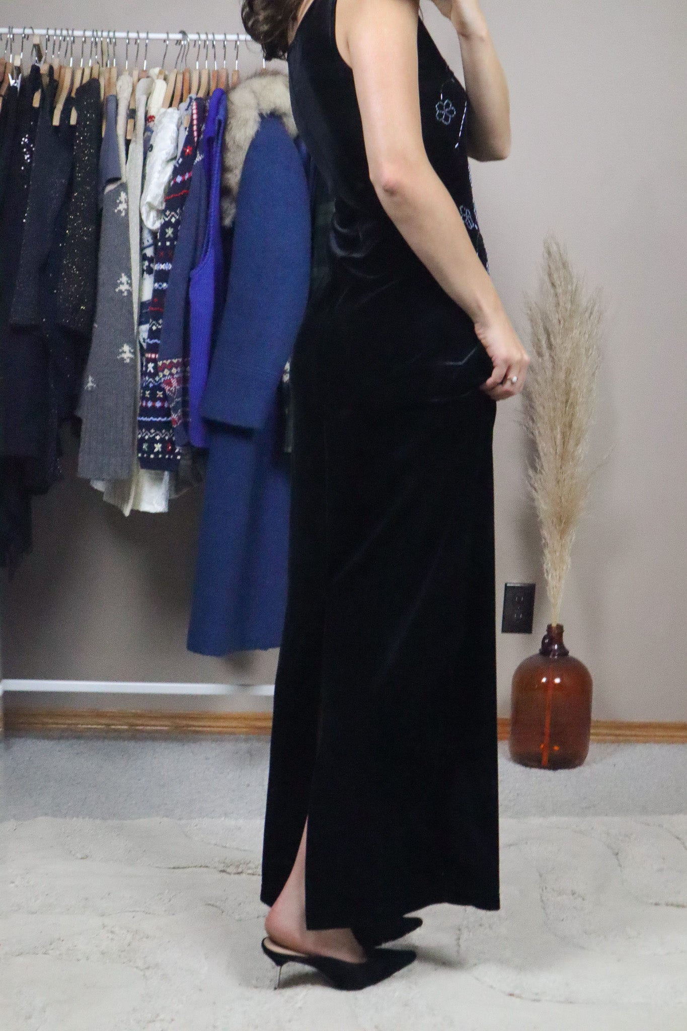 Vintage x Velvet Beaded Maxi Dress (S)