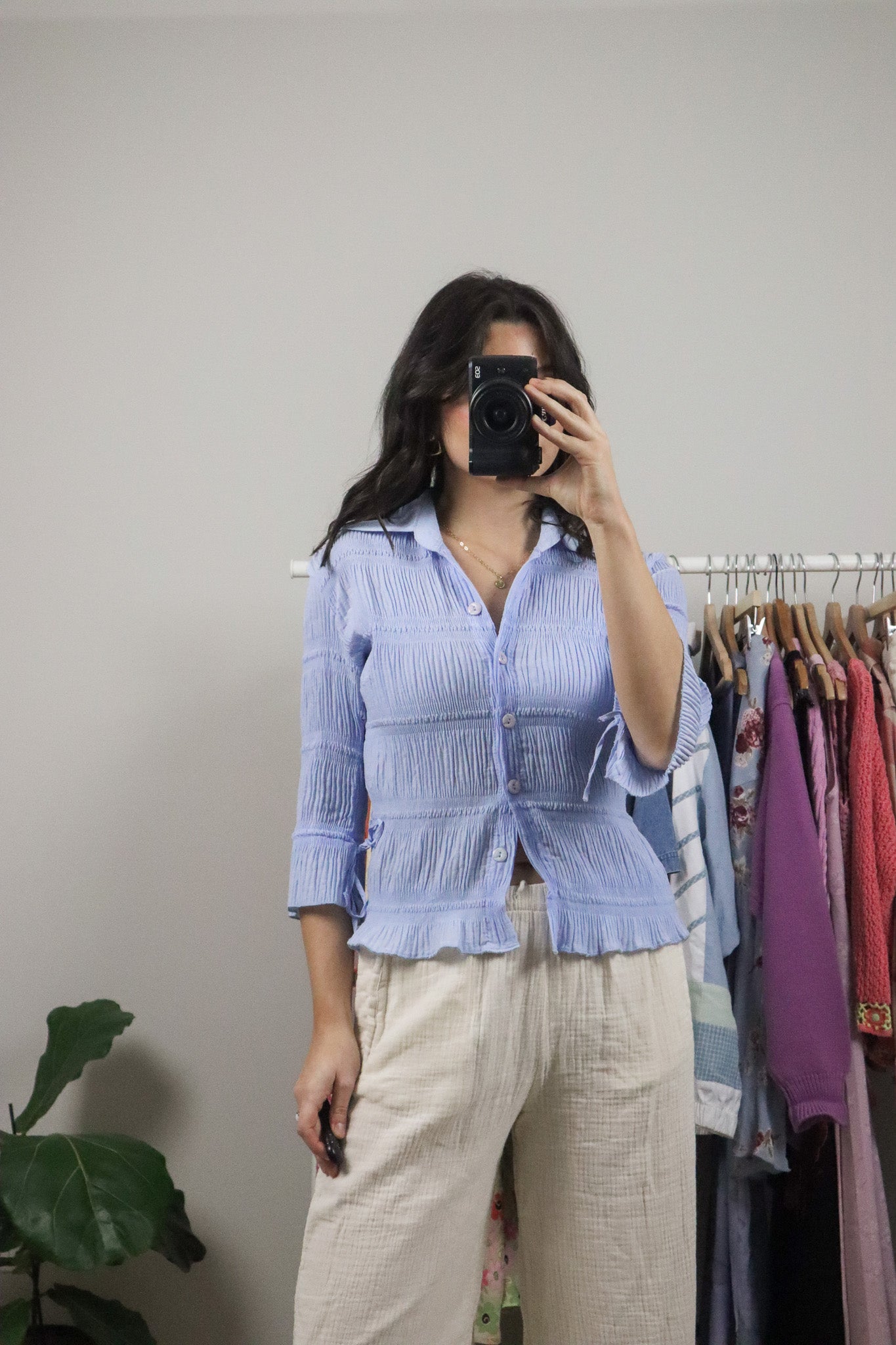 Vintage x Collared Crinkle Blouse (S/M)