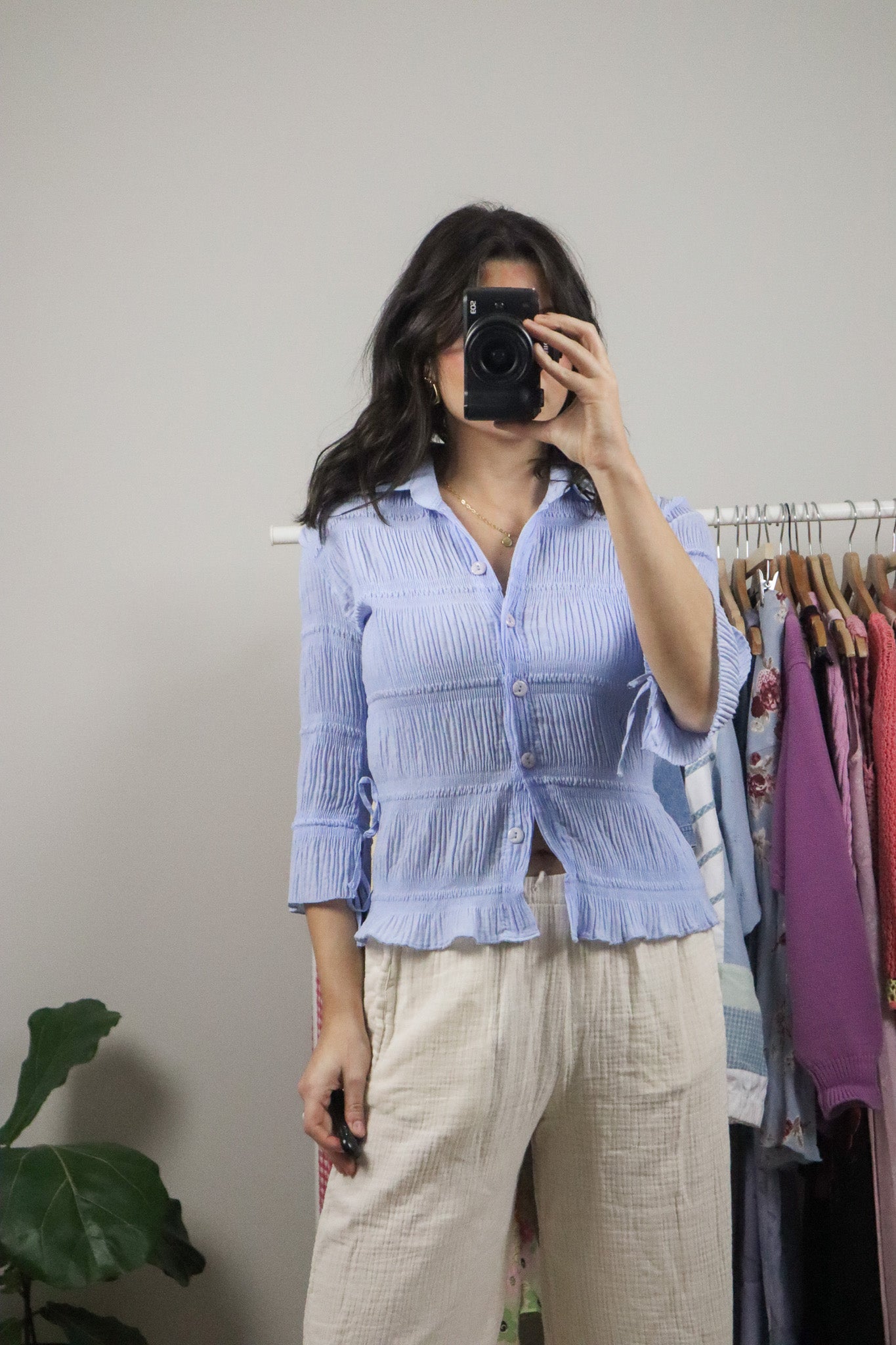 Vintage x Collared Crinkle Blouse (S/M)