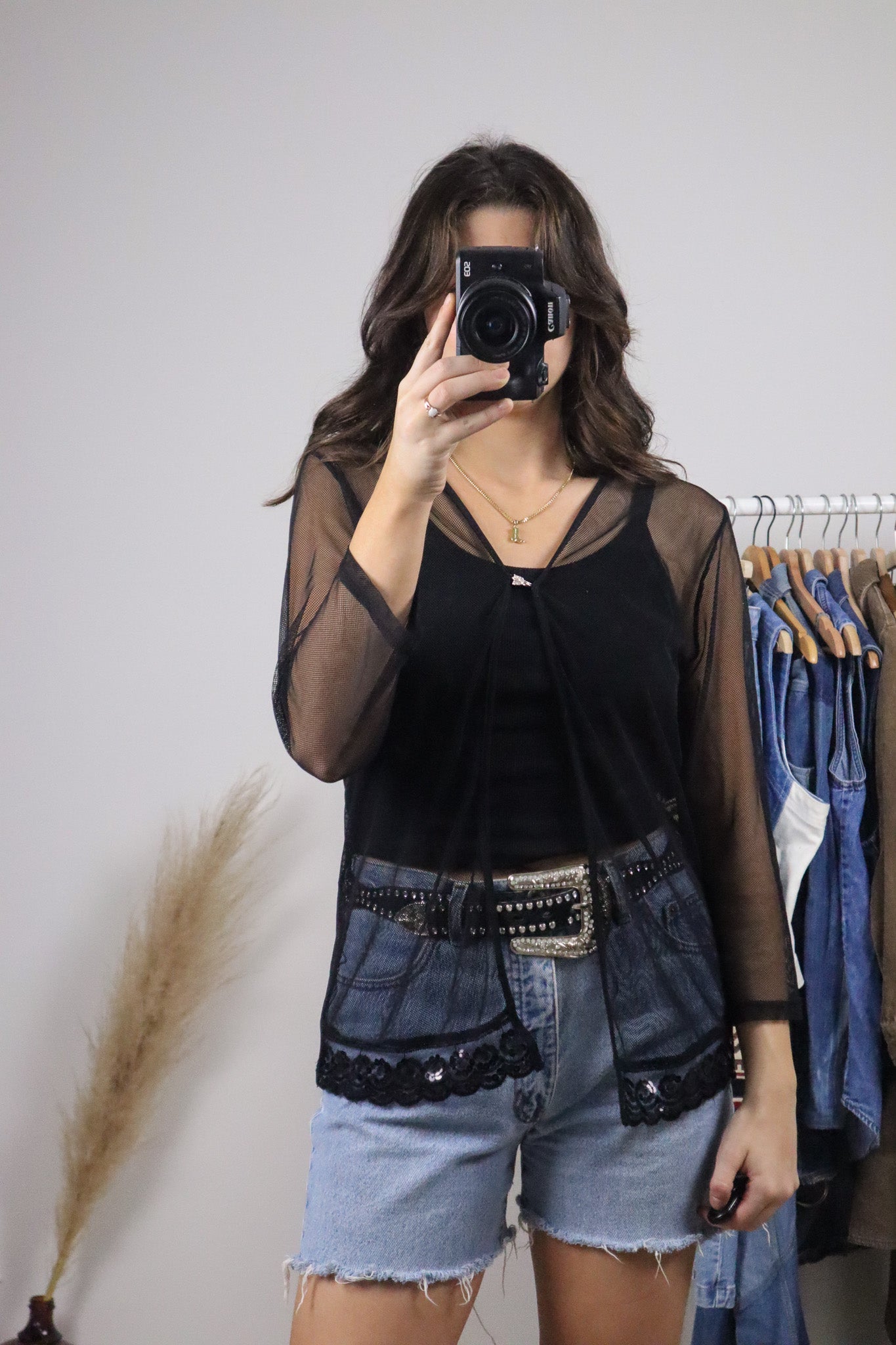 Vintage x Mesh/Sequence Clasp Cardigan (L)