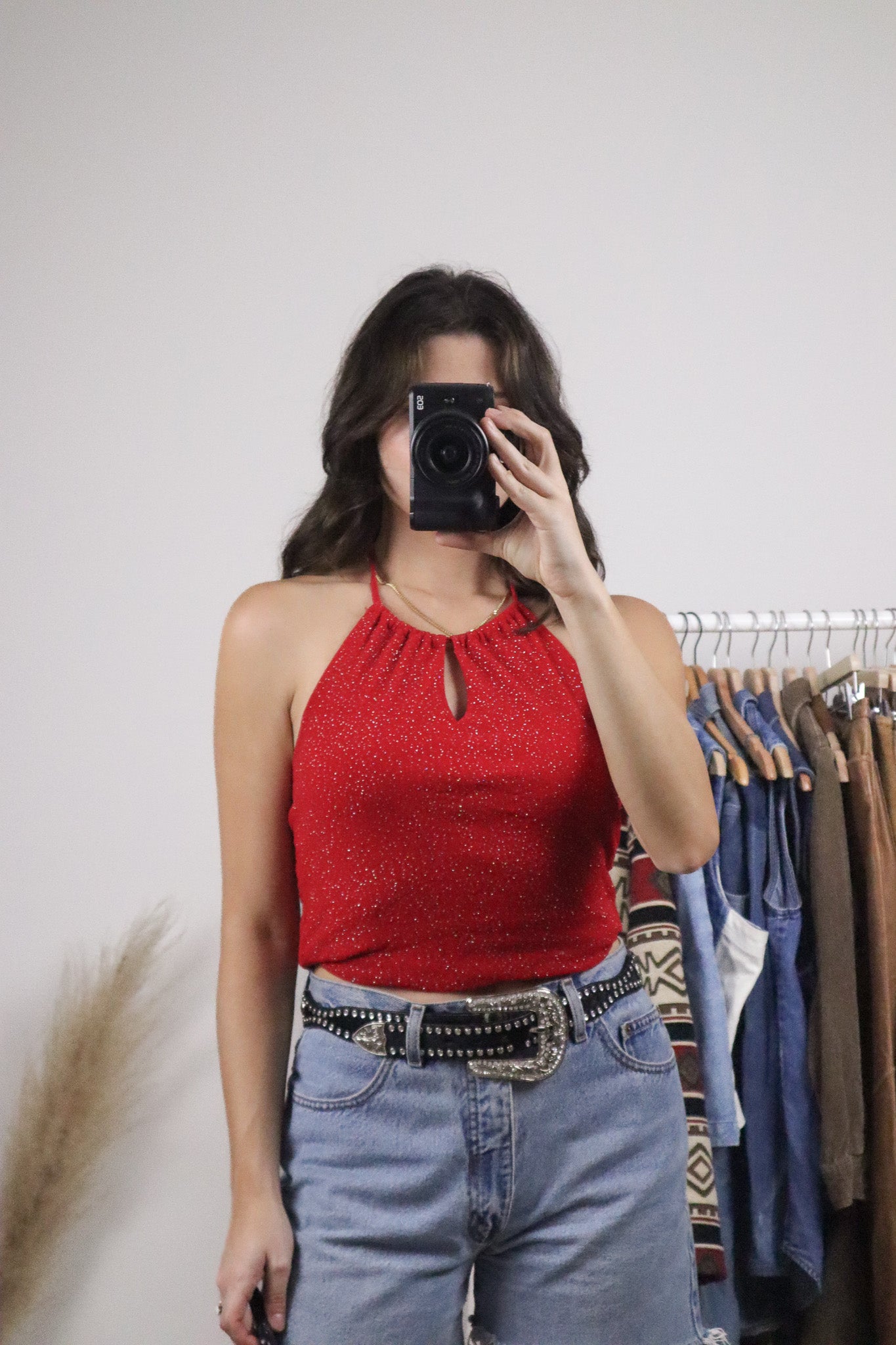 Made in USA x Vintage x Mesh Glitter Halter Top (S)