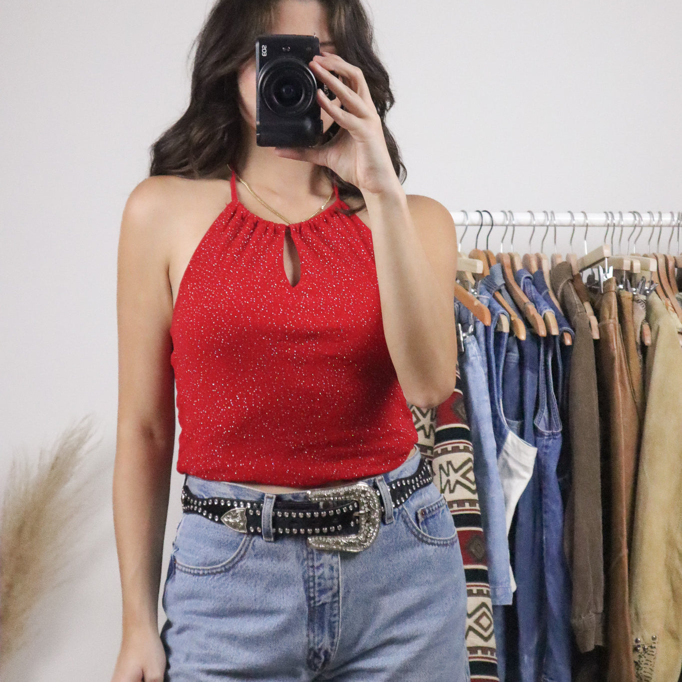 Made in USA x Vintage x Mesh Glitter Halter Top (S)