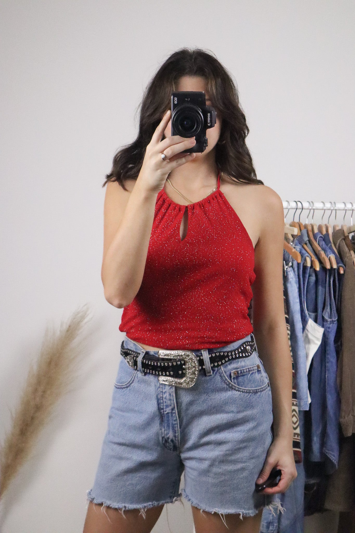 Made in USA x Vintage x Mesh Glitter Halter Top (S)