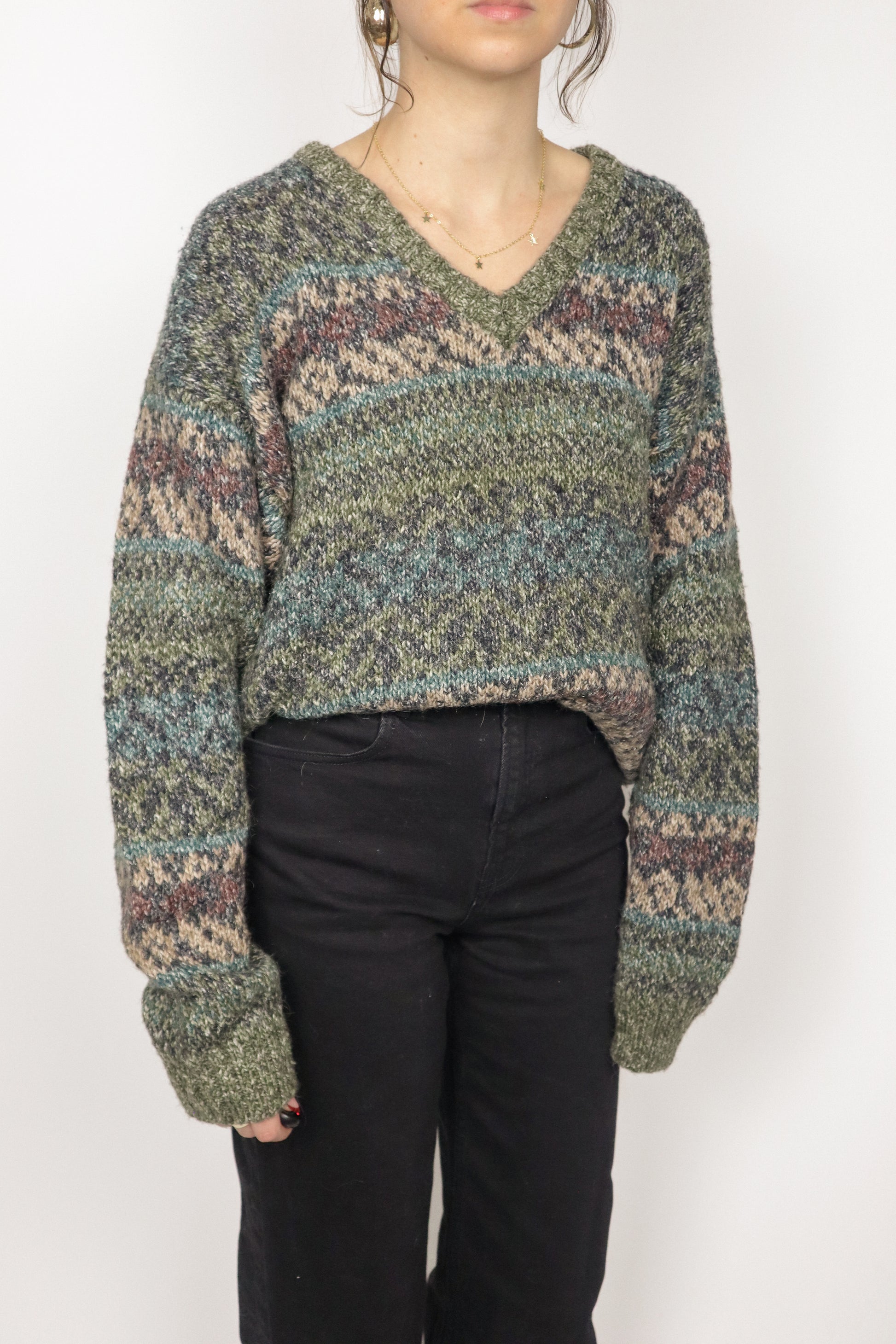 Vintage x Wool Blend V-Neck Sweater (L)