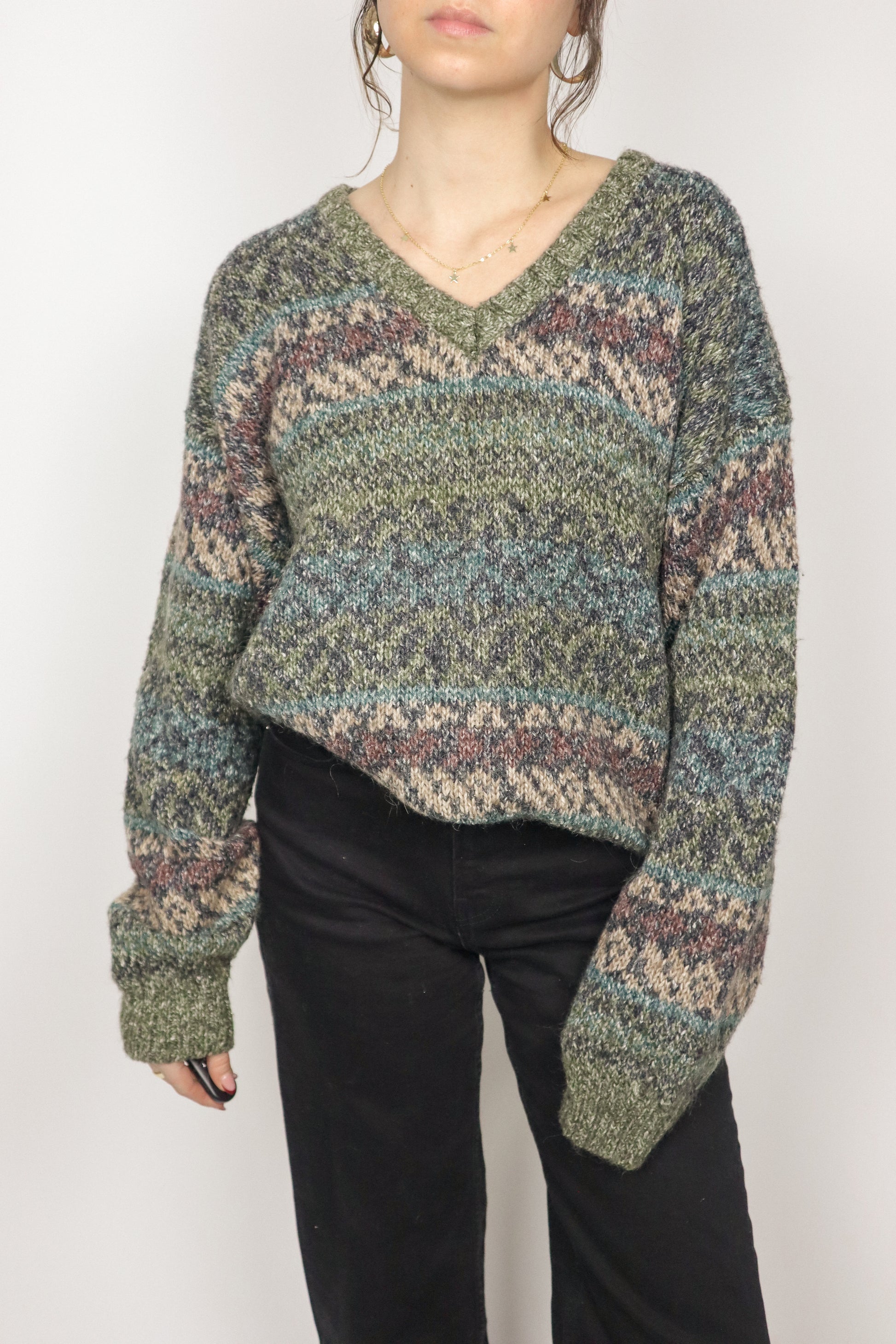 Vintage x Wool Blend V-Neck Sweater (L)