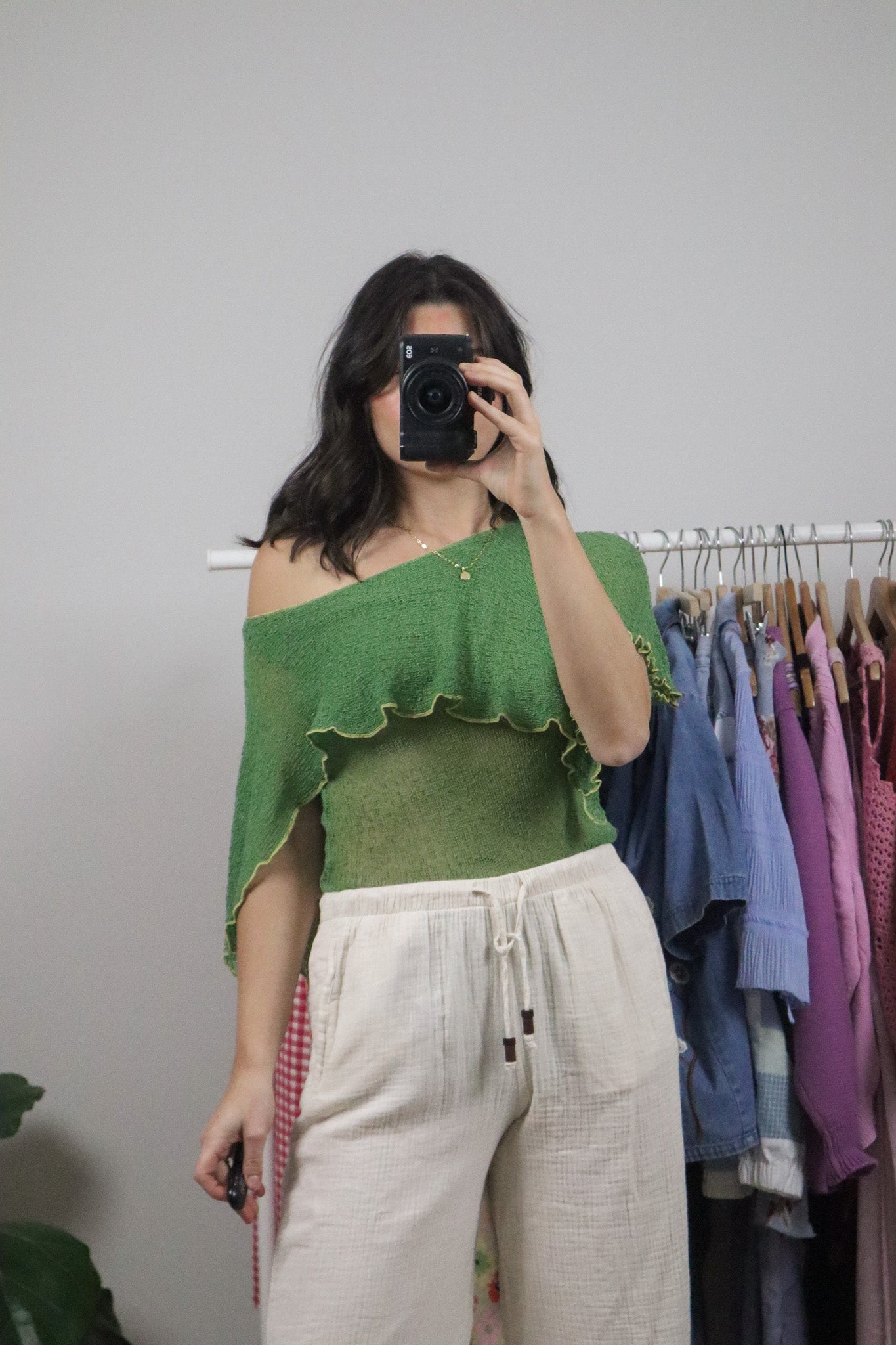 Vintage x Off The Shoulder Knit Top (S)