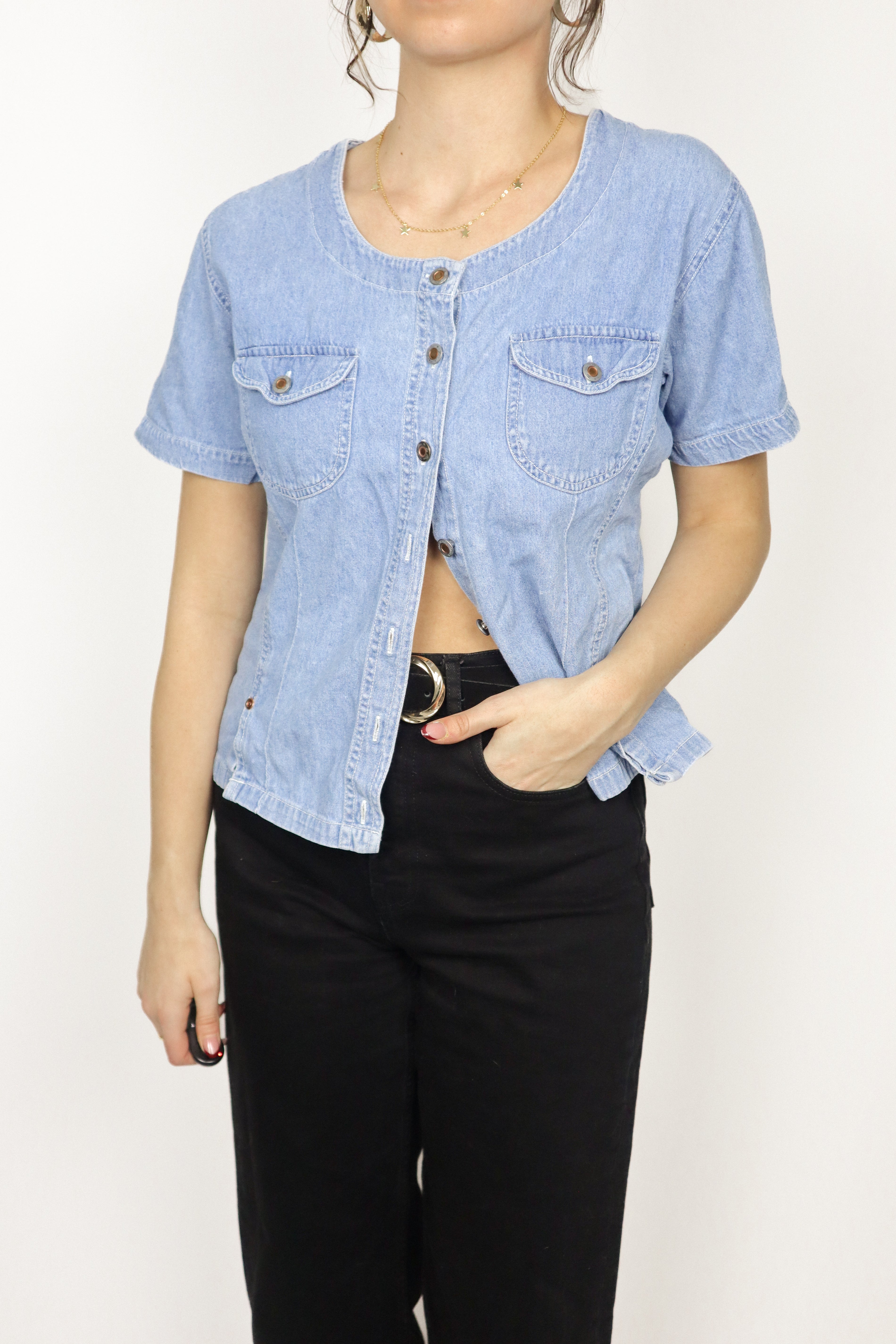 Vintage x Denim Short-Sleeve Button Up (S)