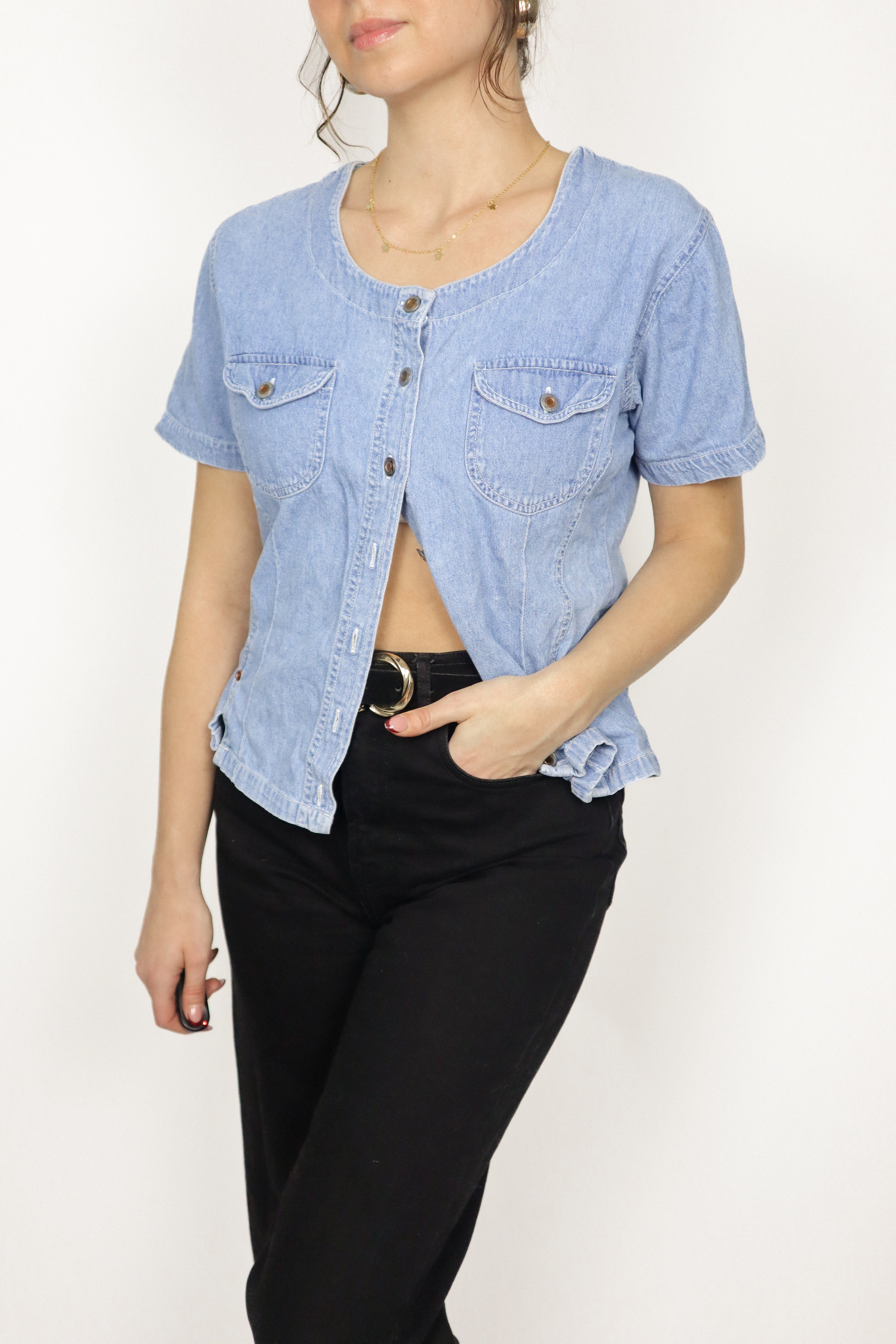 Vintage x Denim Short-Sleeve Button Up (S)