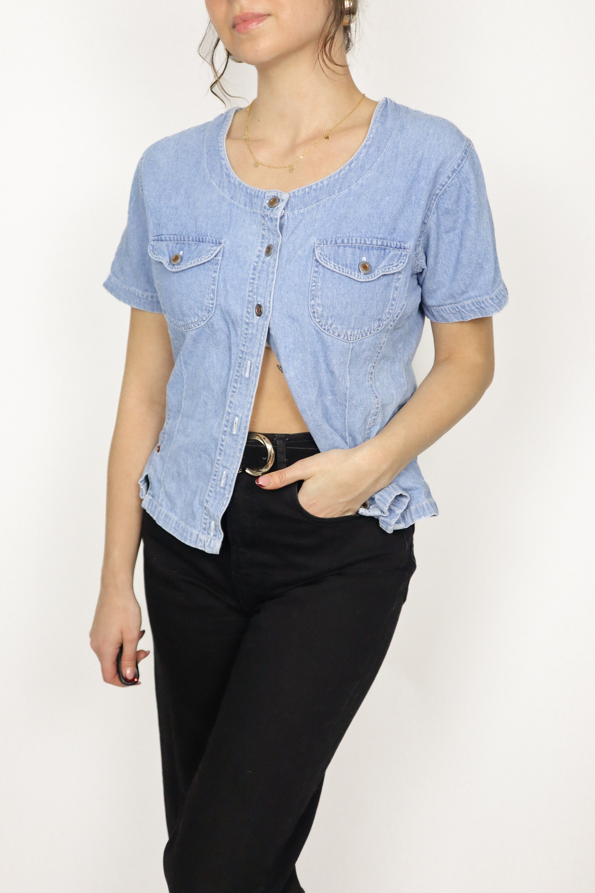 Vintage x Denim Short-Sleeve Button Up (S)