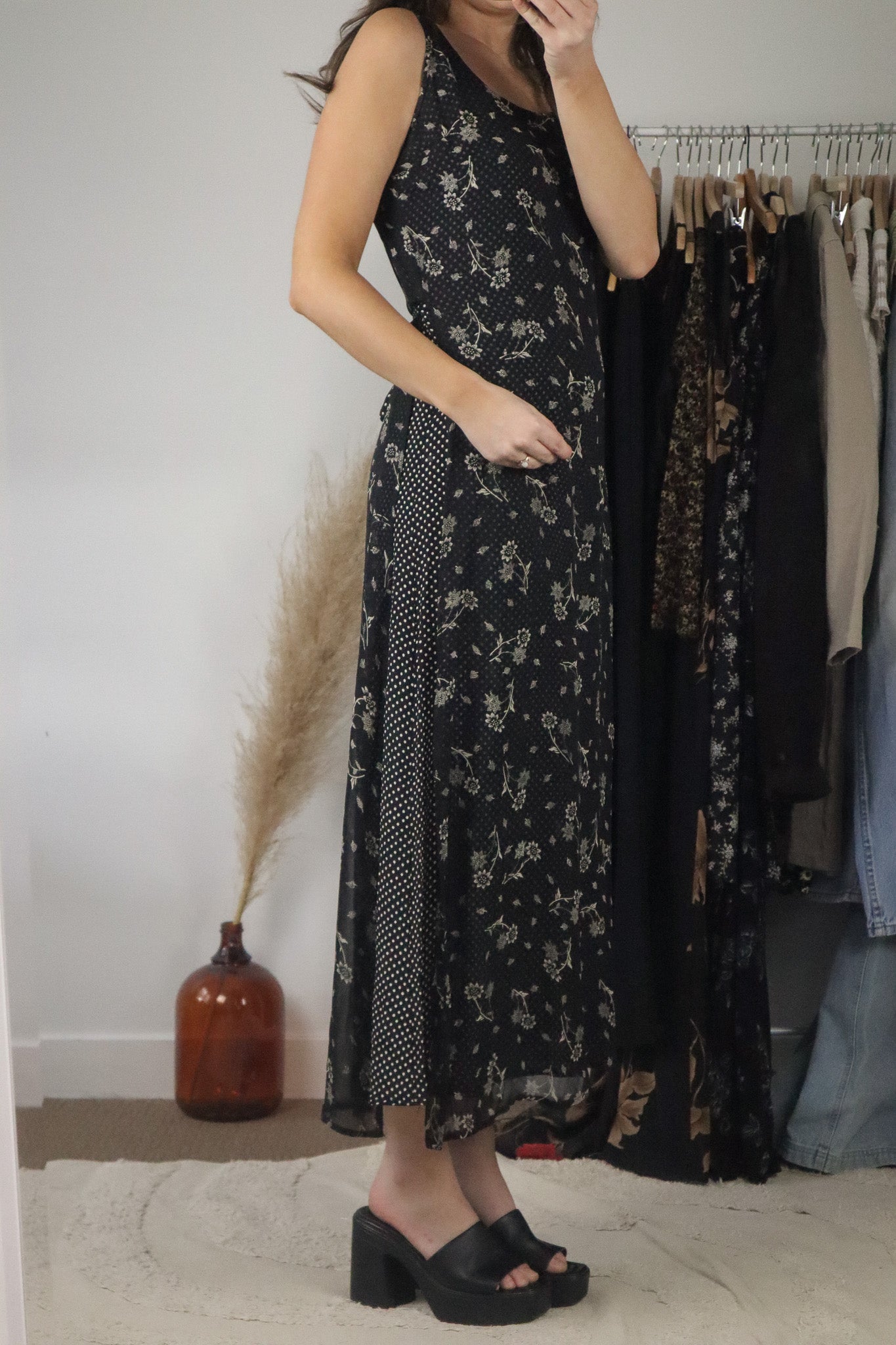 Vintage x Polka Dot & Flower Maxi Dress (S)