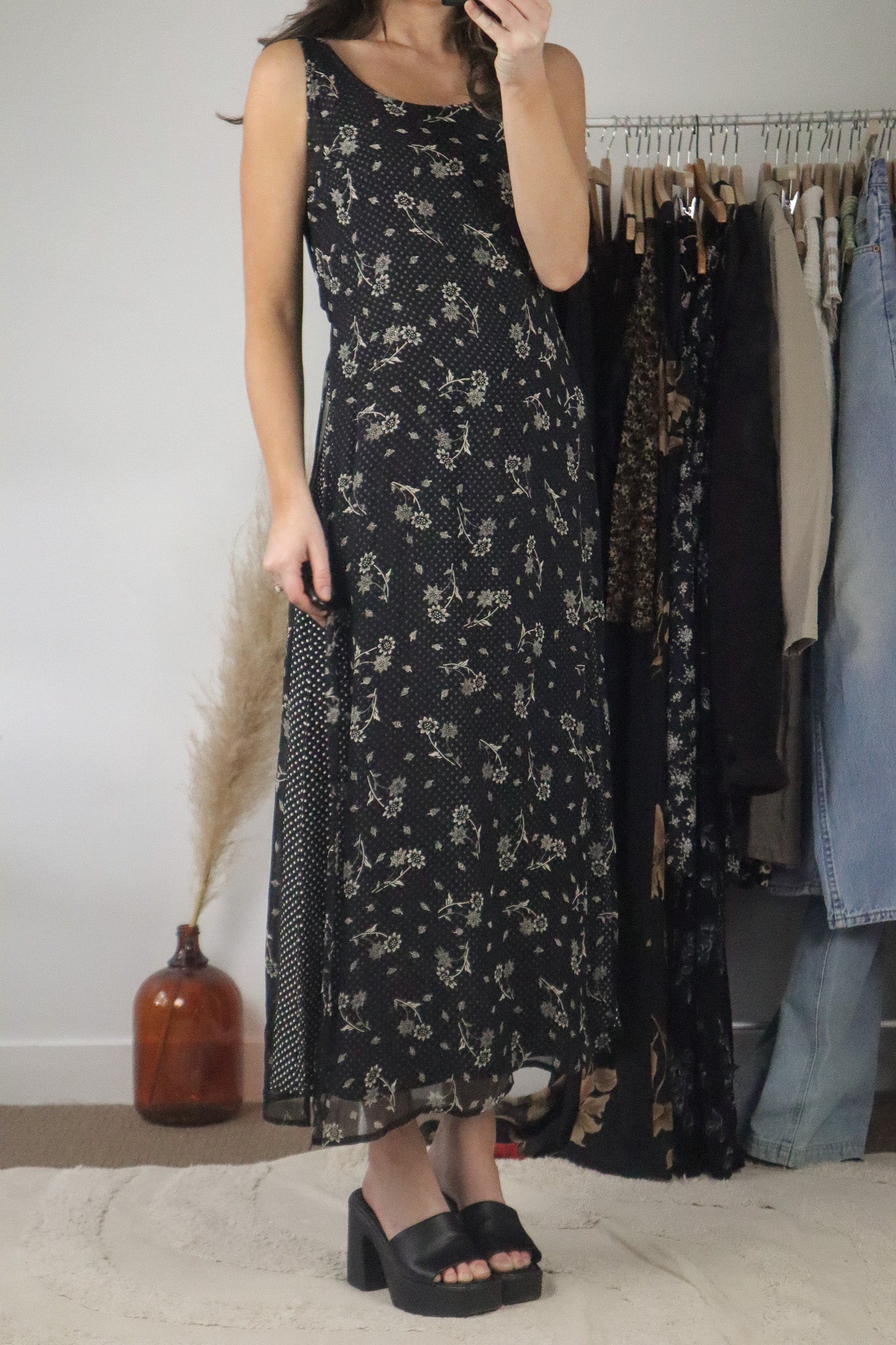Vintage x Polka Dot & Flower Maxi Dress (S)