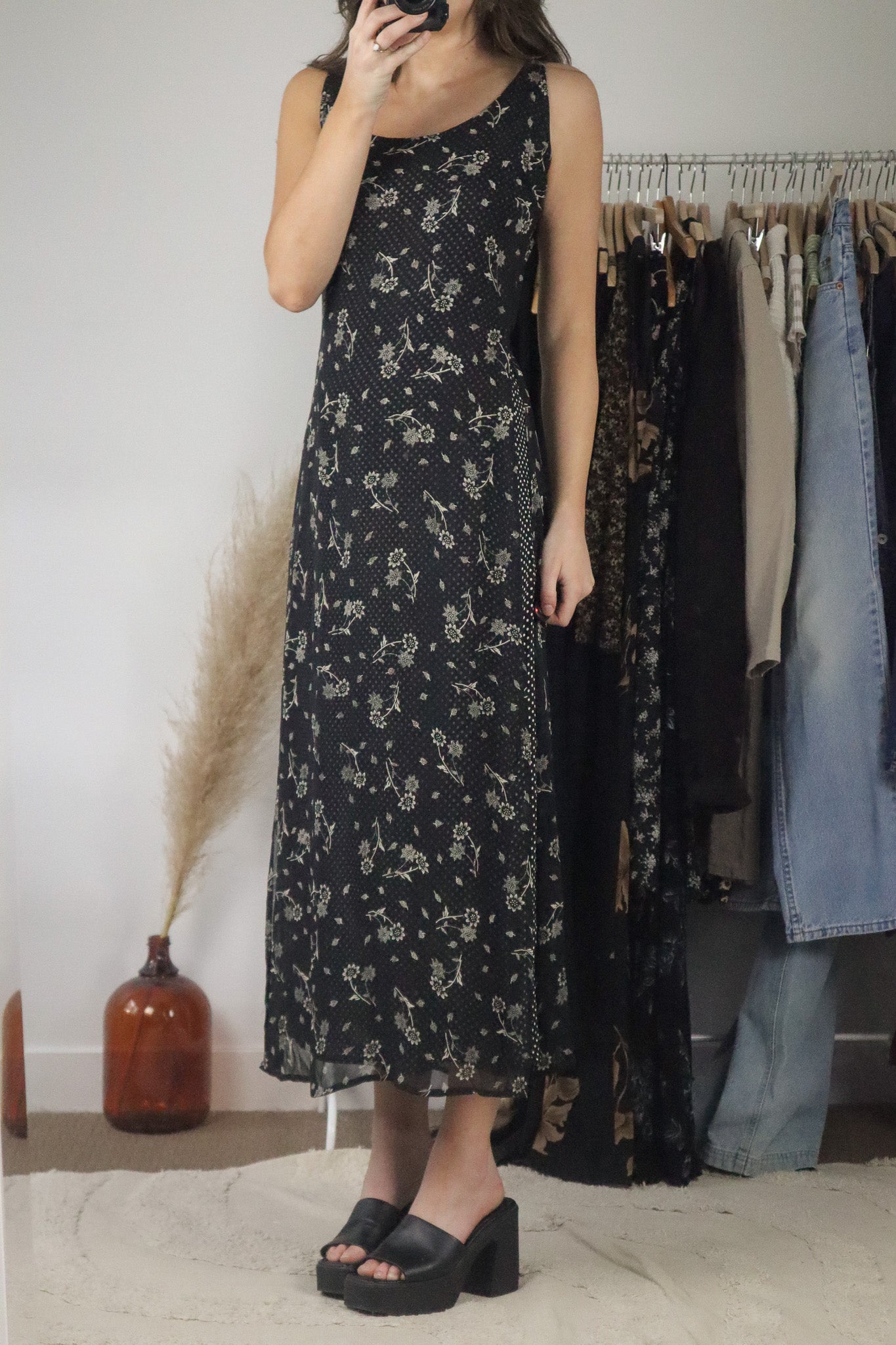 Vintage x Polka Dot & Flower Maxi Dress (S)