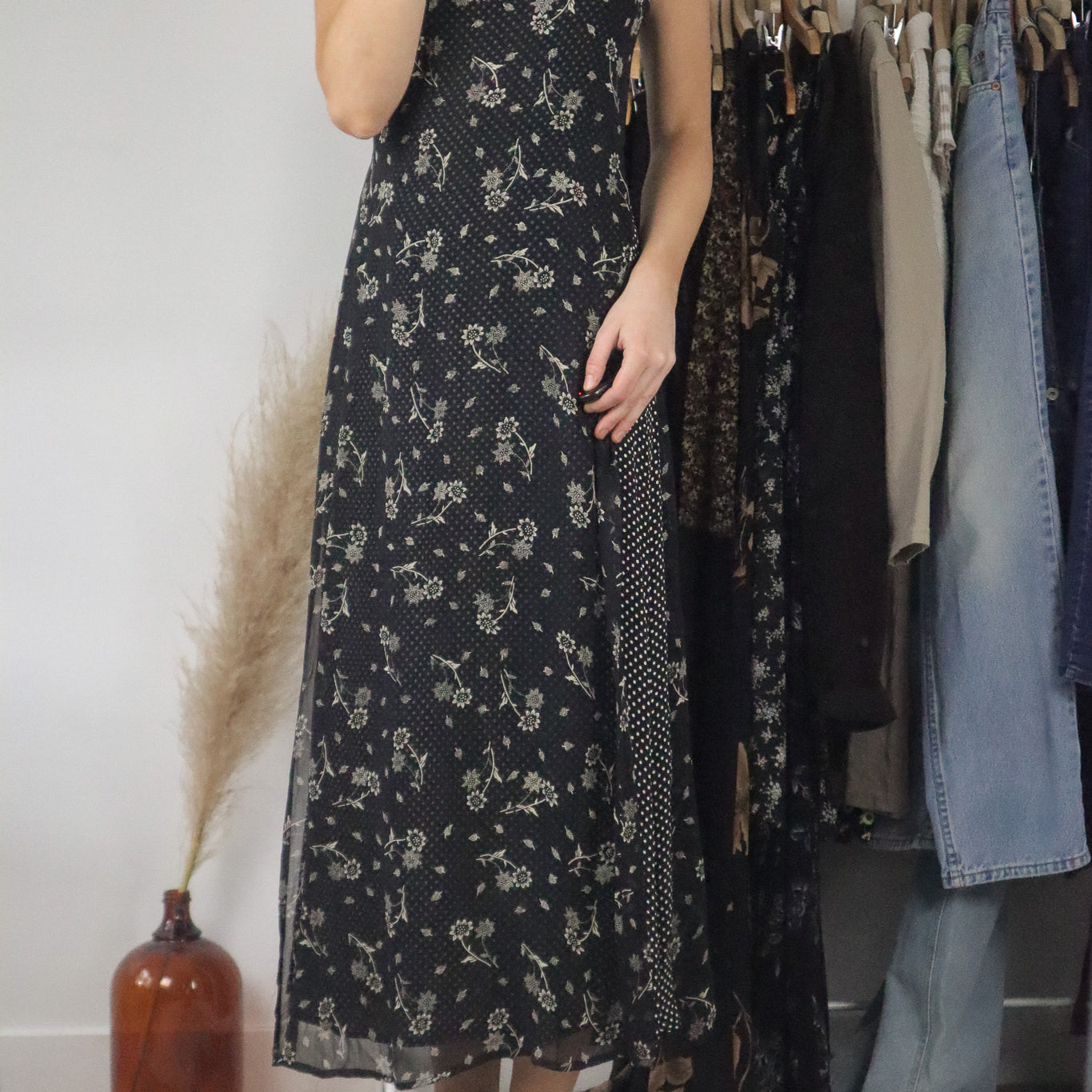 Vintage x Polka Dot & Flower Maxi Dress (S)