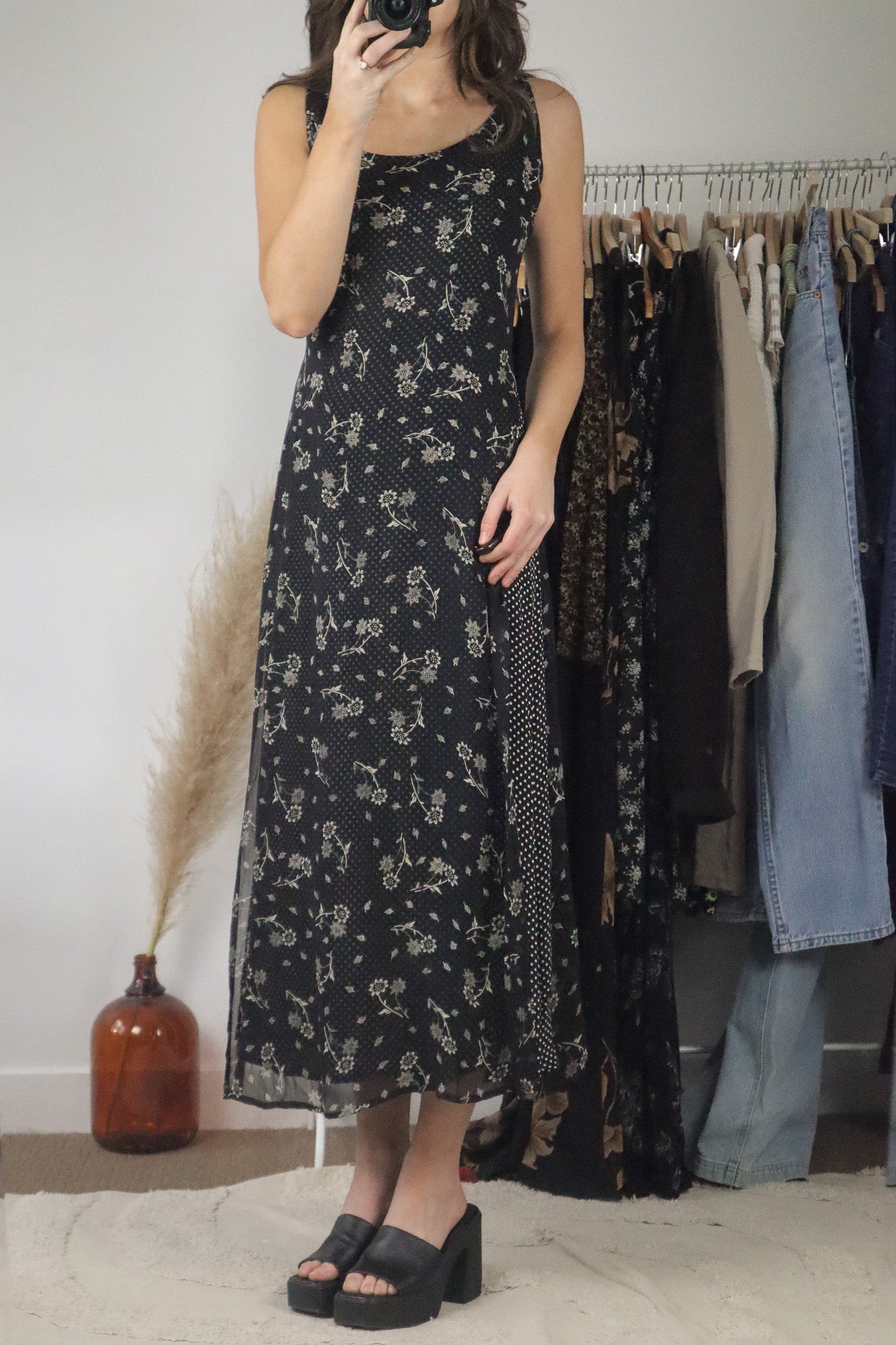 Vintage x Polka Dot & Flower Maxi Dress (S)