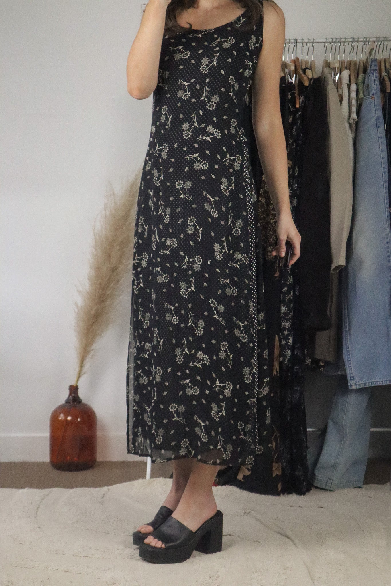 Vintage x Polka Dot & Flower Maxi Dress (S)