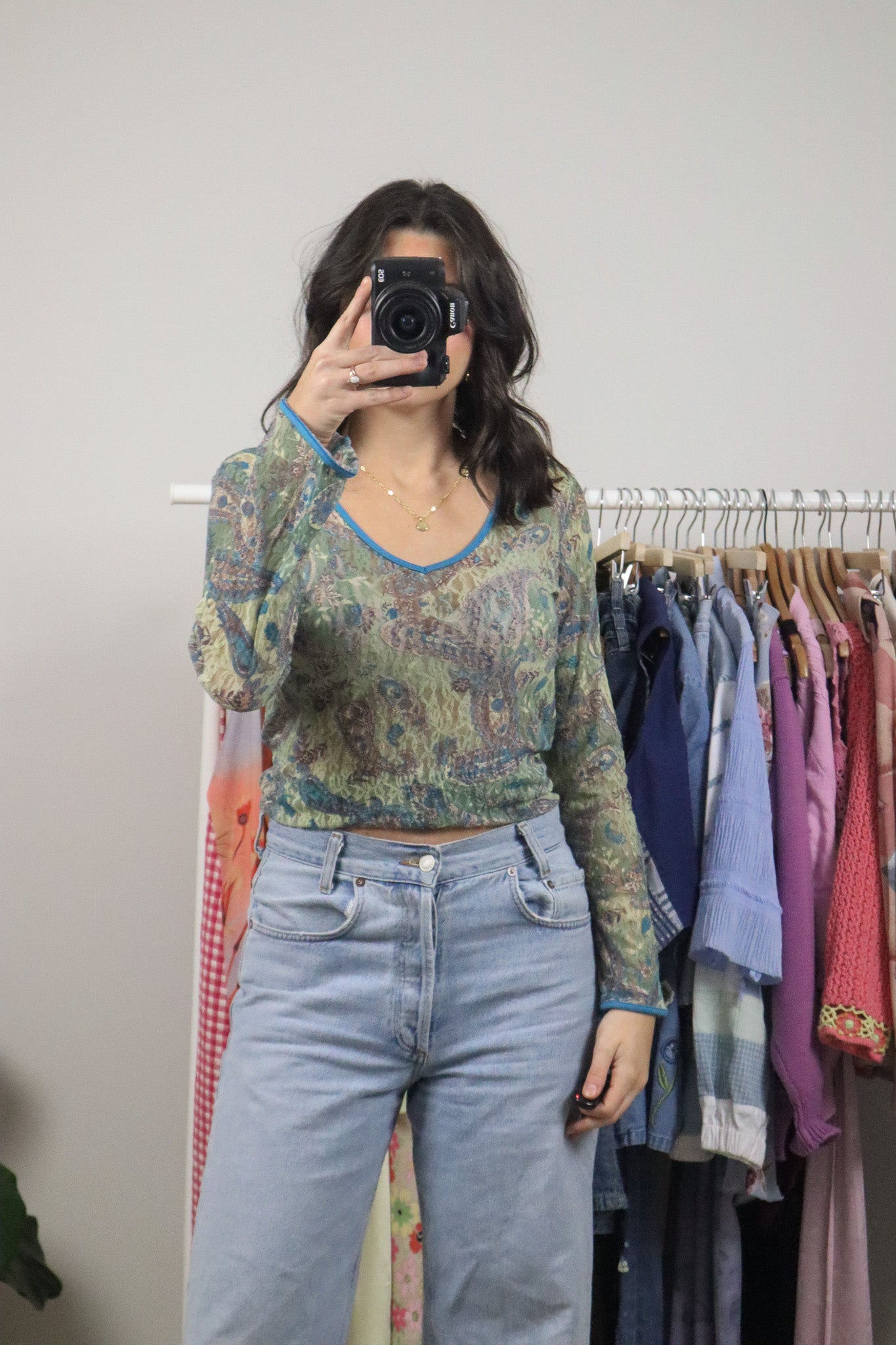 Made in Canada x Vintage x Paisley Lace Bell-Sleeve Top (M)