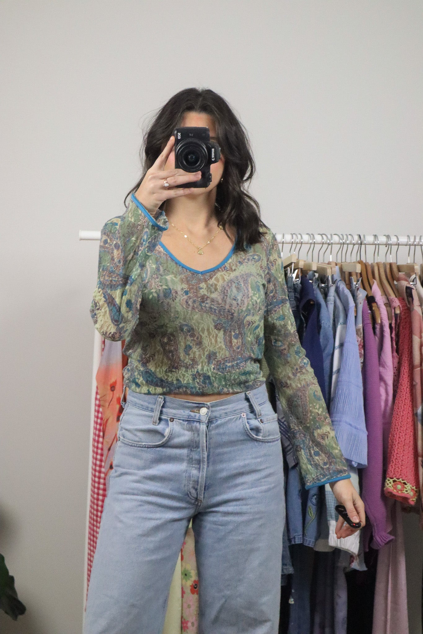 Made in Canada x Vintage x Paisley Lace Bell-Sleeve Top (M)