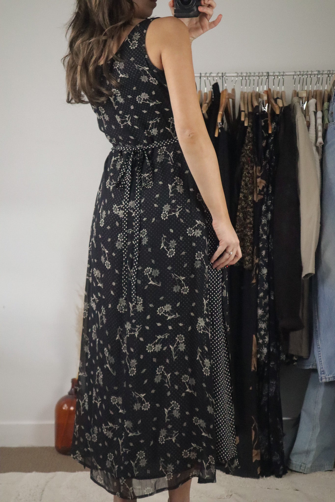 Vintage x Polka Dot & Flower Maxi Dress (S)