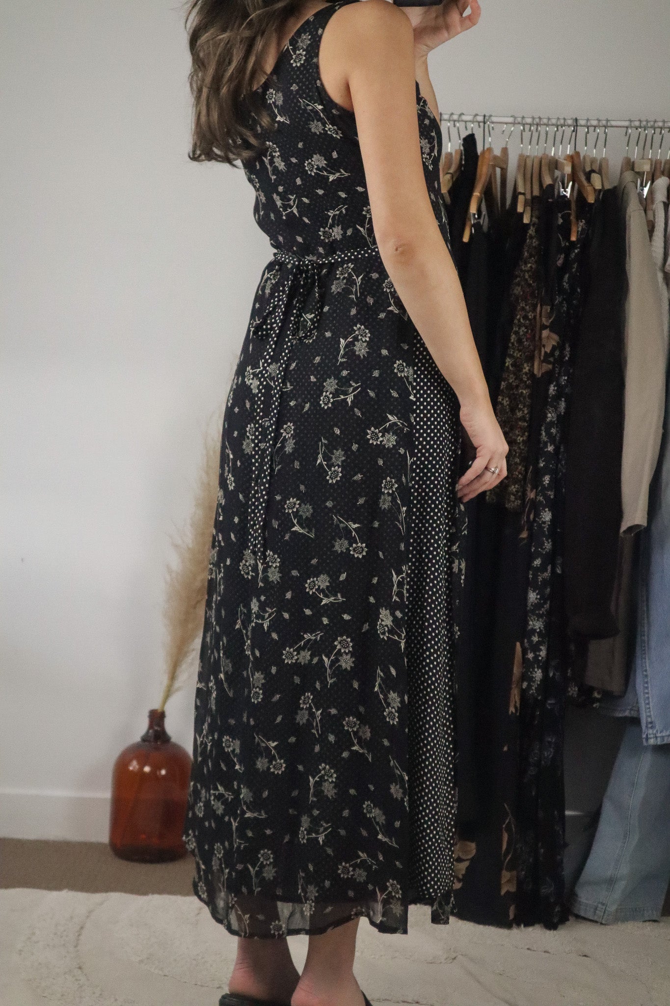 Vintage x Polka Dot & Flower Maxi Dress (S)