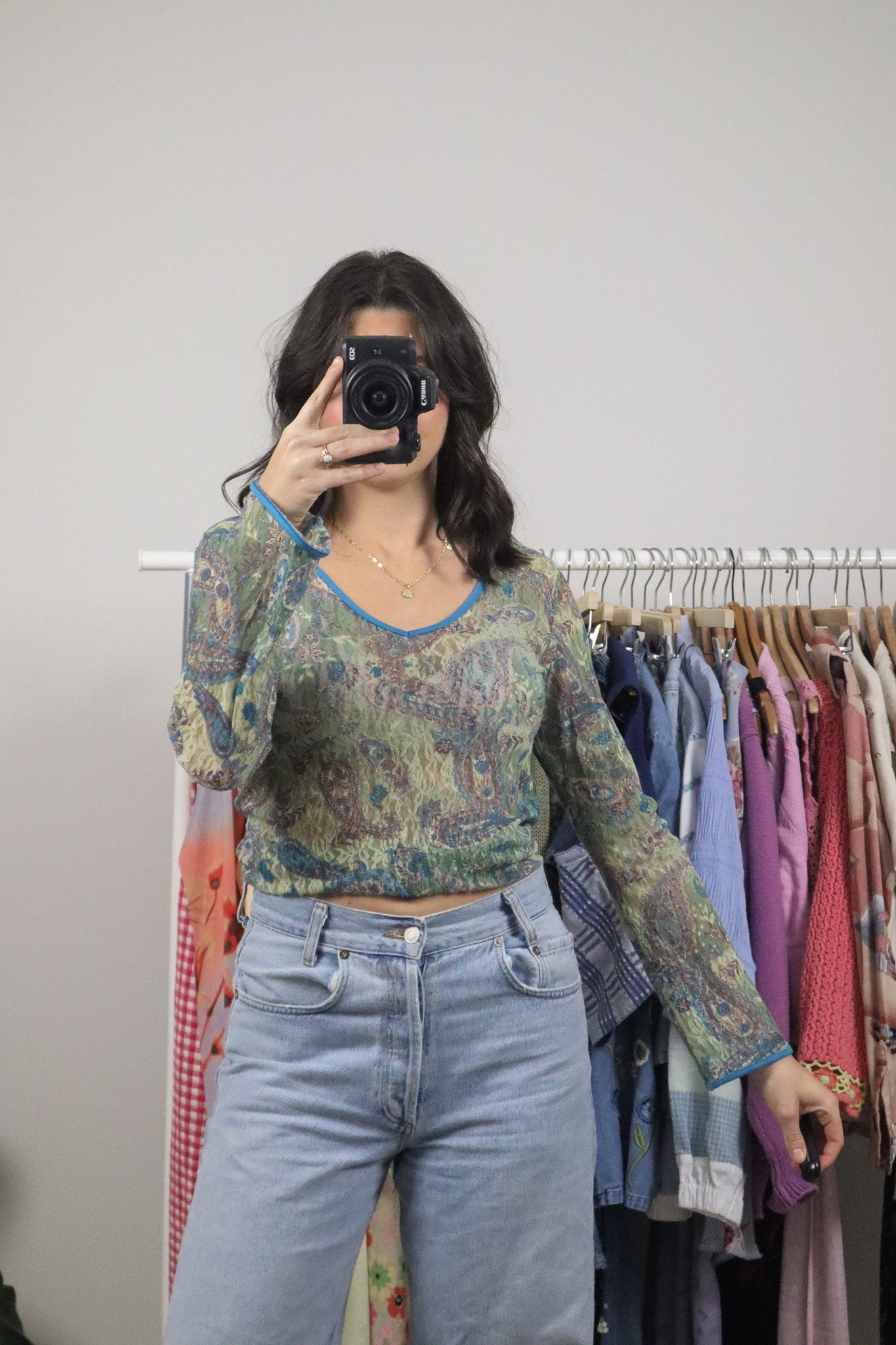 Made in Canada x Vintage x Paisley Lace Bell-Sleeve Top (M)