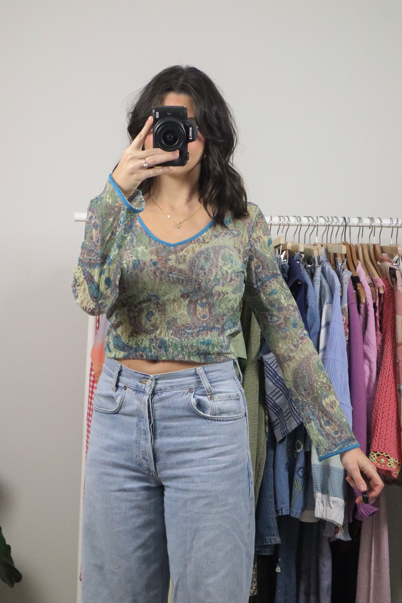 Made in Canada x Vintage x Paisley Lace Bell-Sleeve Top (M)