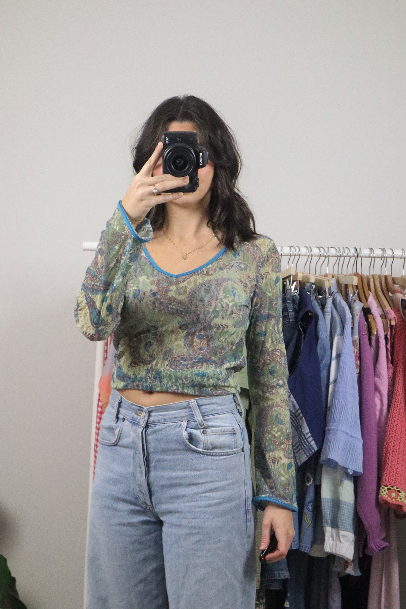 Made in Canada x Vintage x Paisley Lace Bell-Sleeve Top (M)