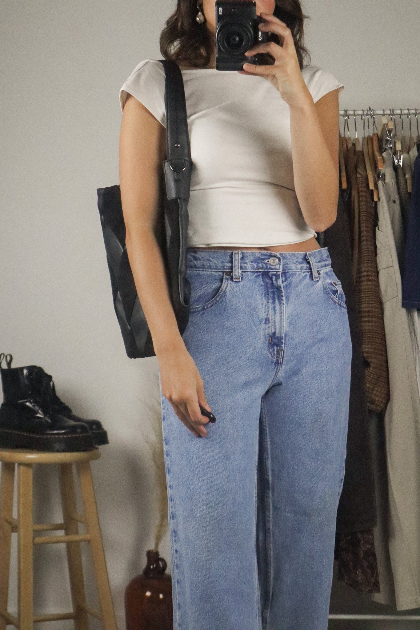 Vintage x Faux-Leather Hobo Bag
