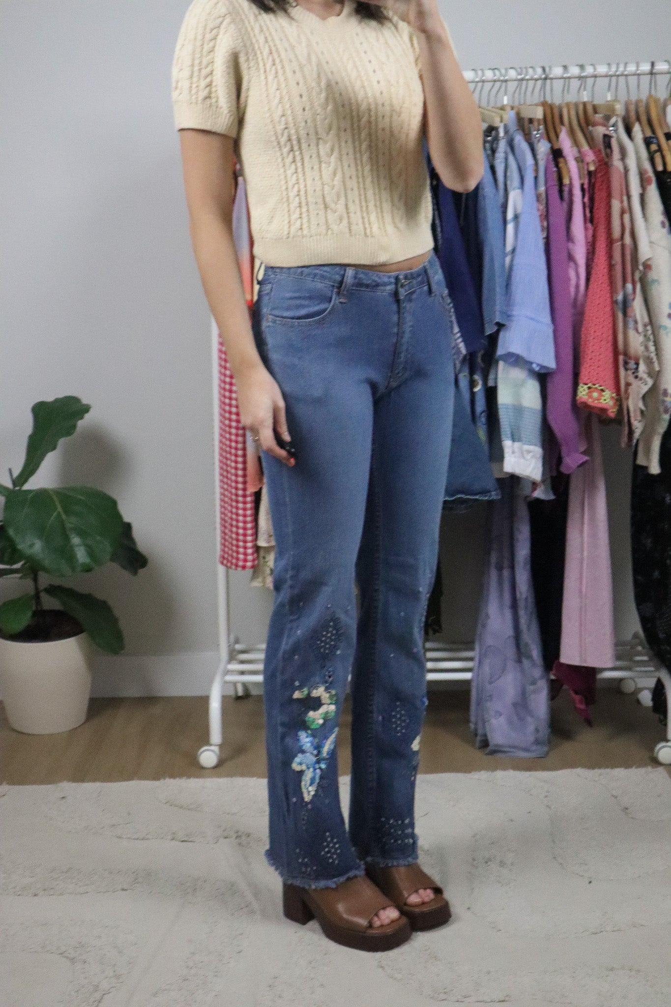 Vintage x Low-Rise Sequence/Beaded Flare Jeans (2)