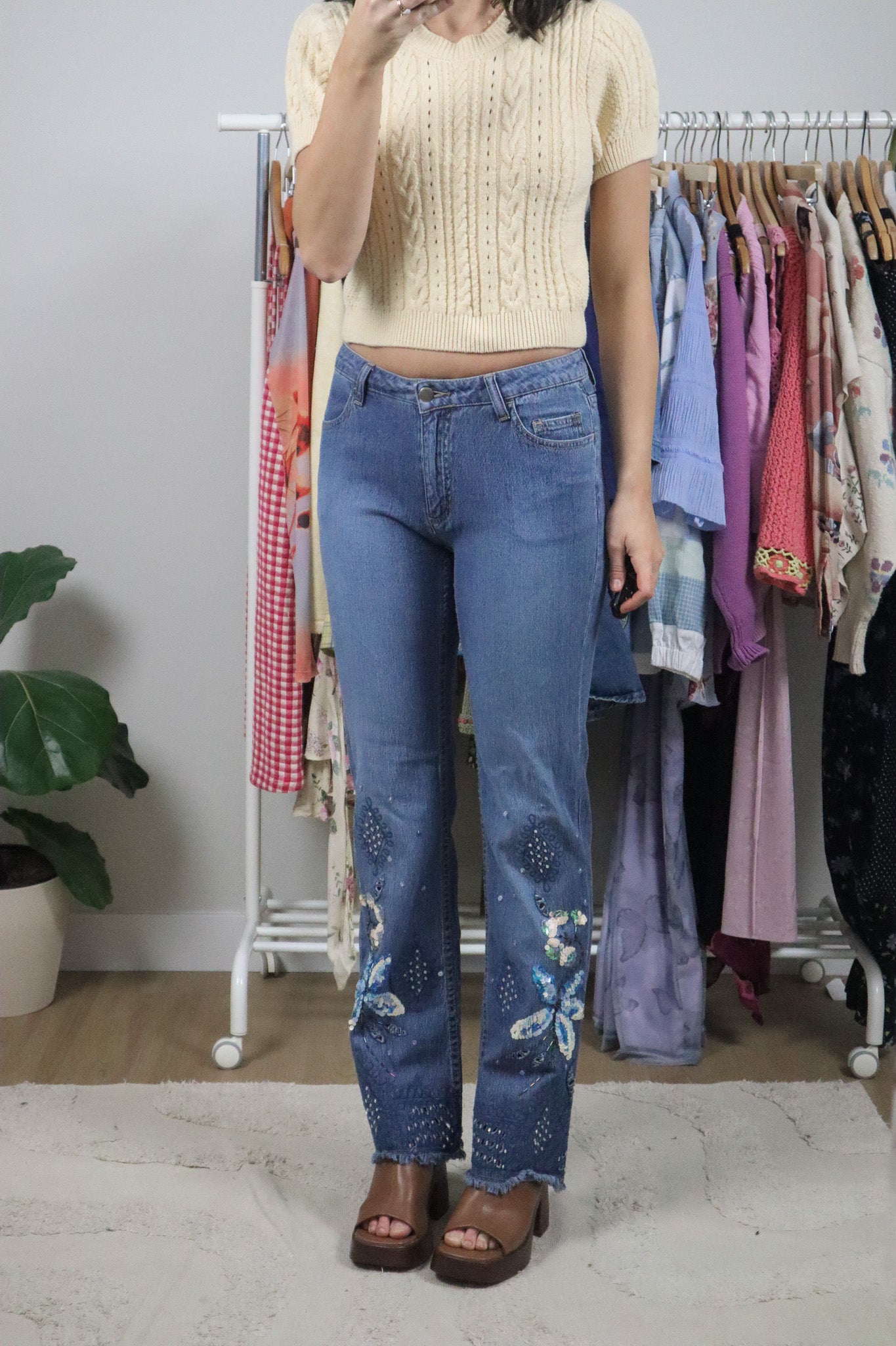 Vintage x Low-Rise Sequence/Beaded Flare Jeans (2)