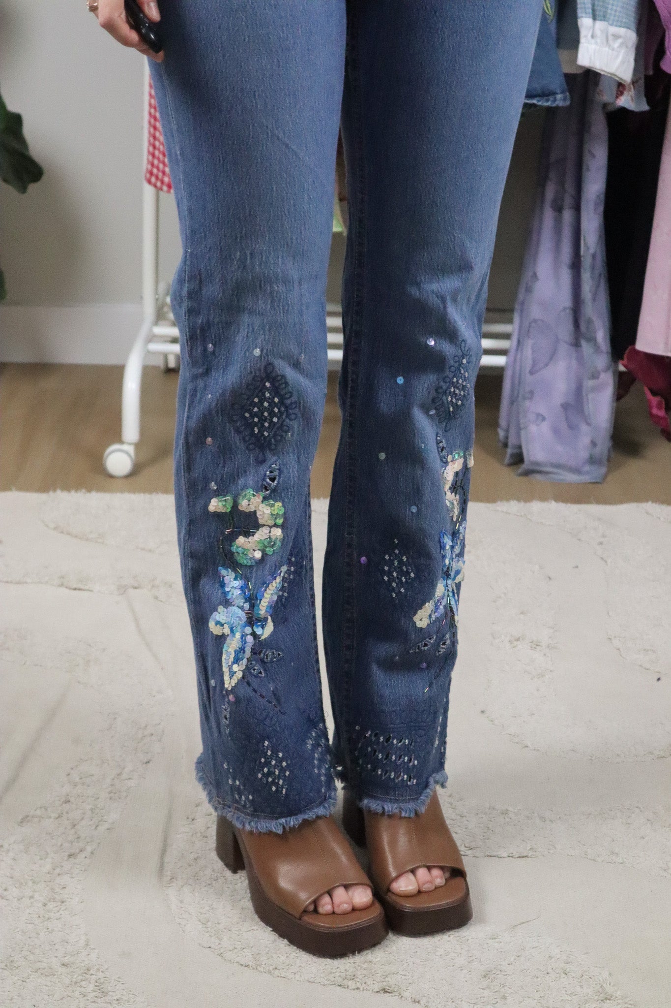 Vintage x Low-Rise Sequence/Beaded Flare Jeans (2)