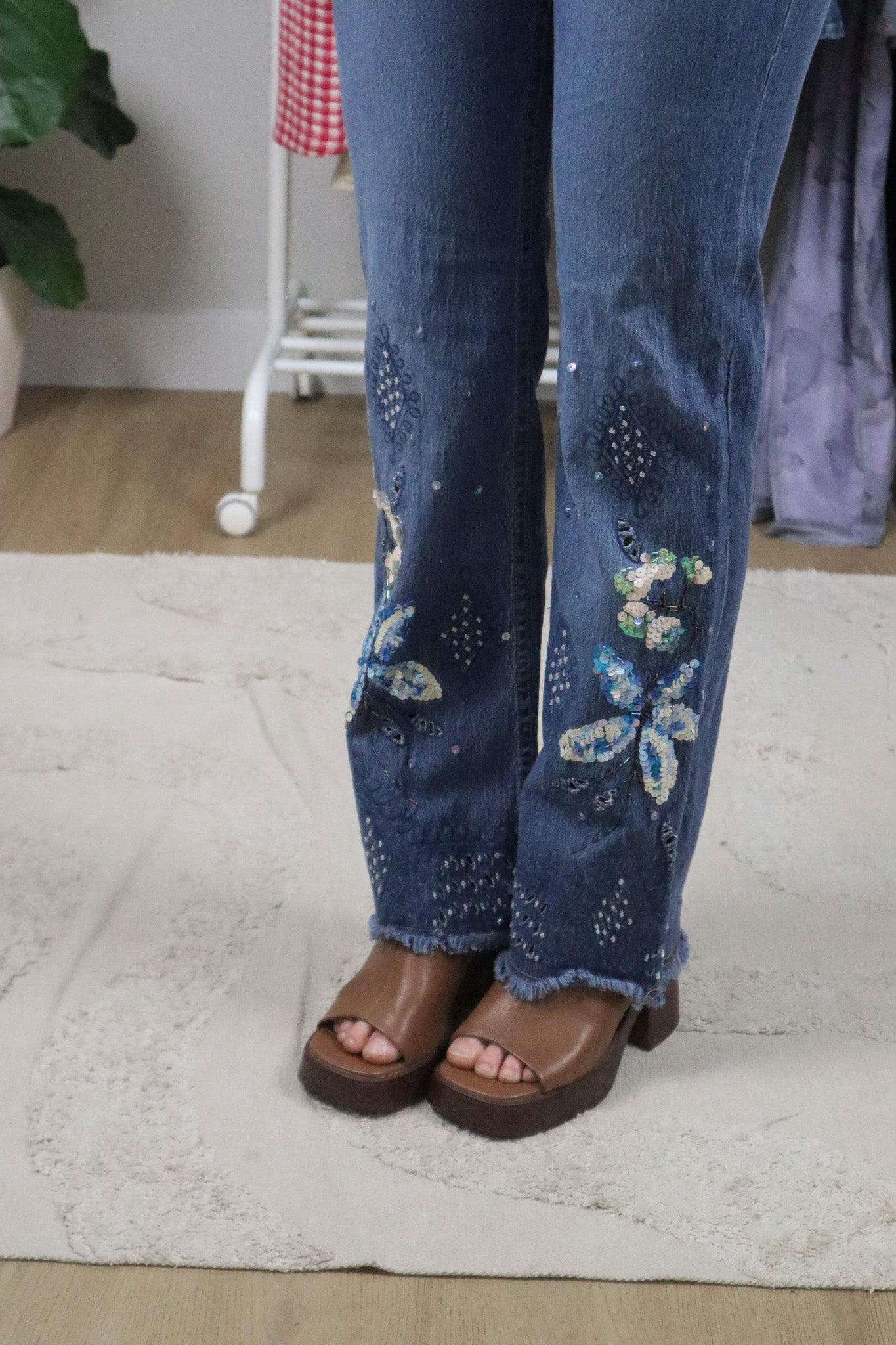 Vintage x Low-Rise Sequence/Beaded Flare Jeans (2)