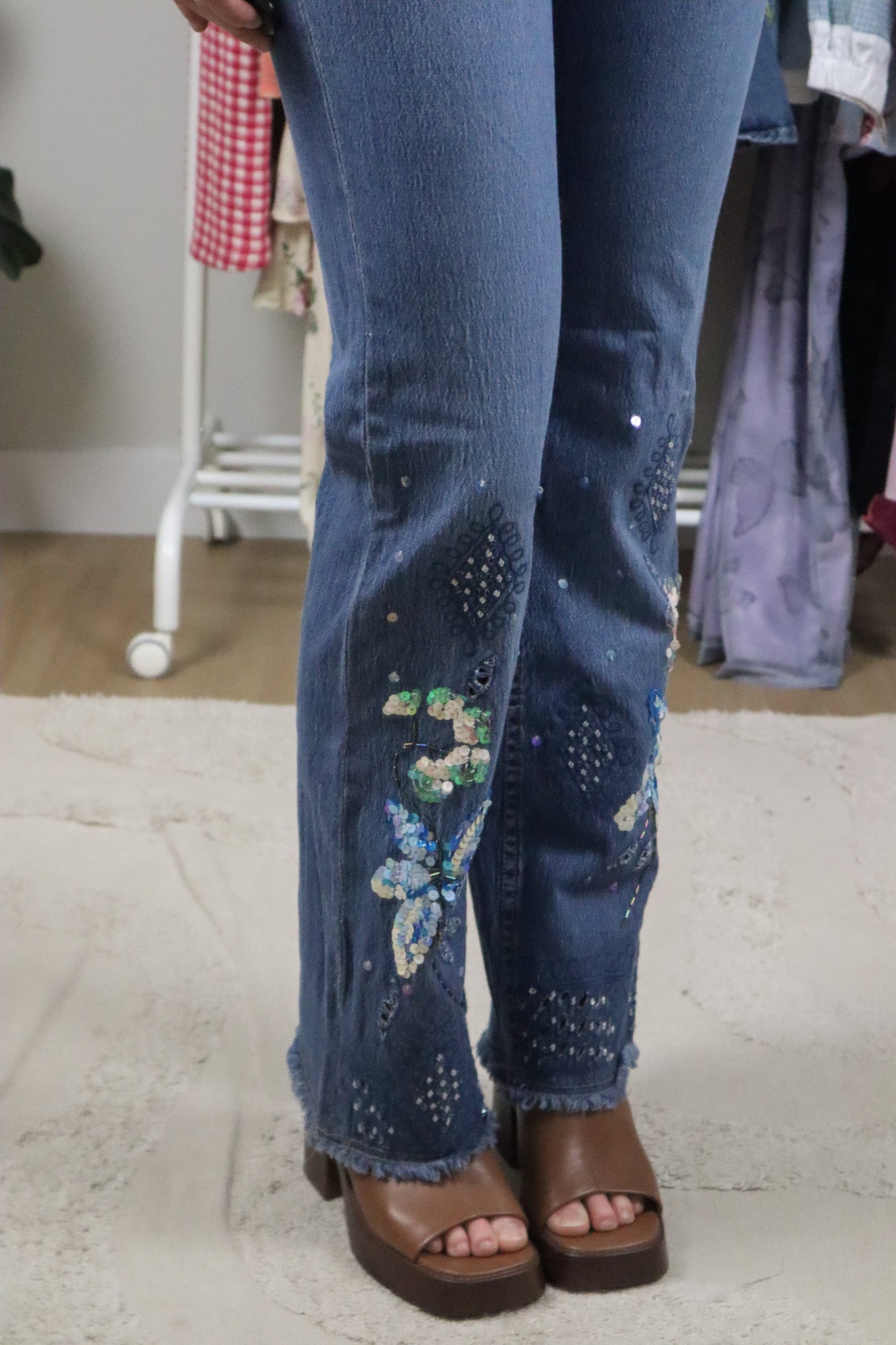 Vintage x Low-Rise Sequence/Beaded Flare Jeans (2)