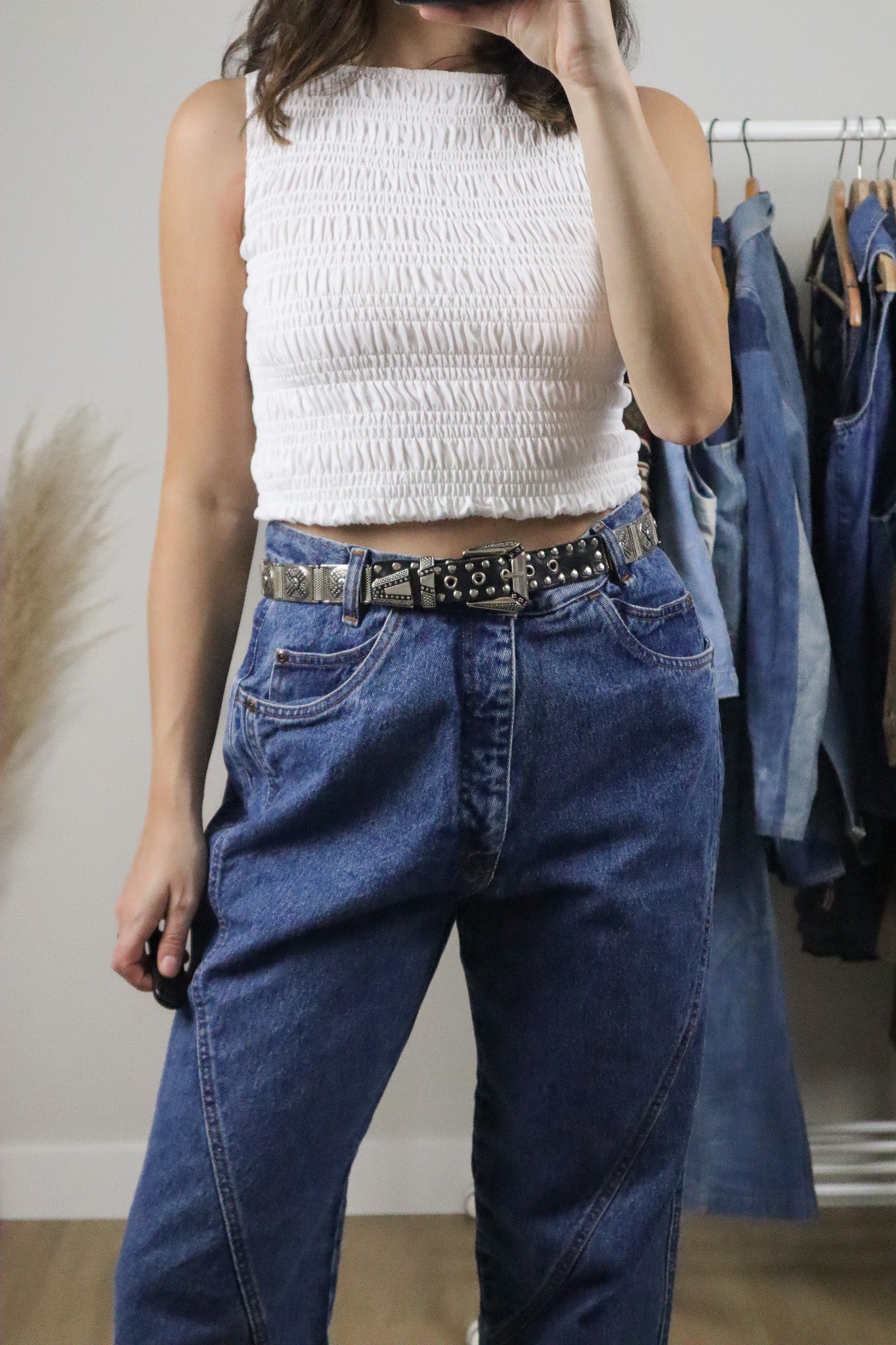 Vintage x Metal/Studded Leather Belt (XS/S)
