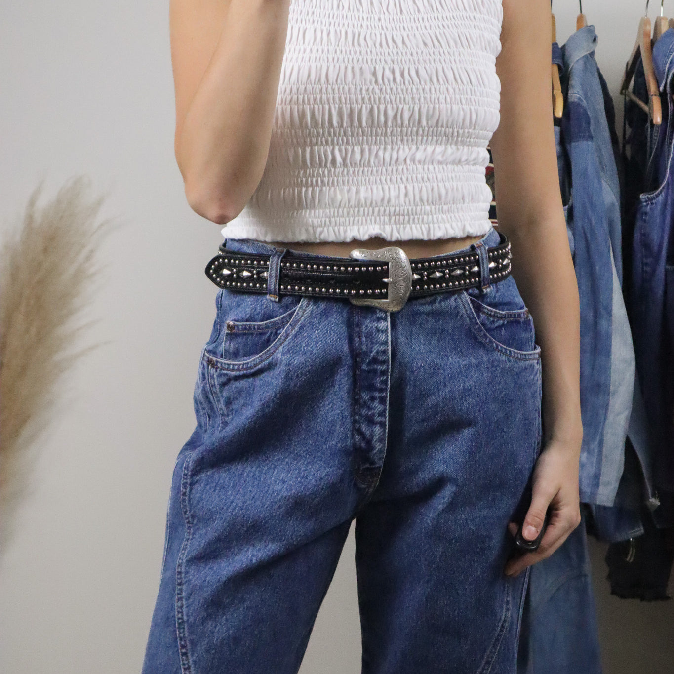 Vintage x Studded Leather Belt (L)