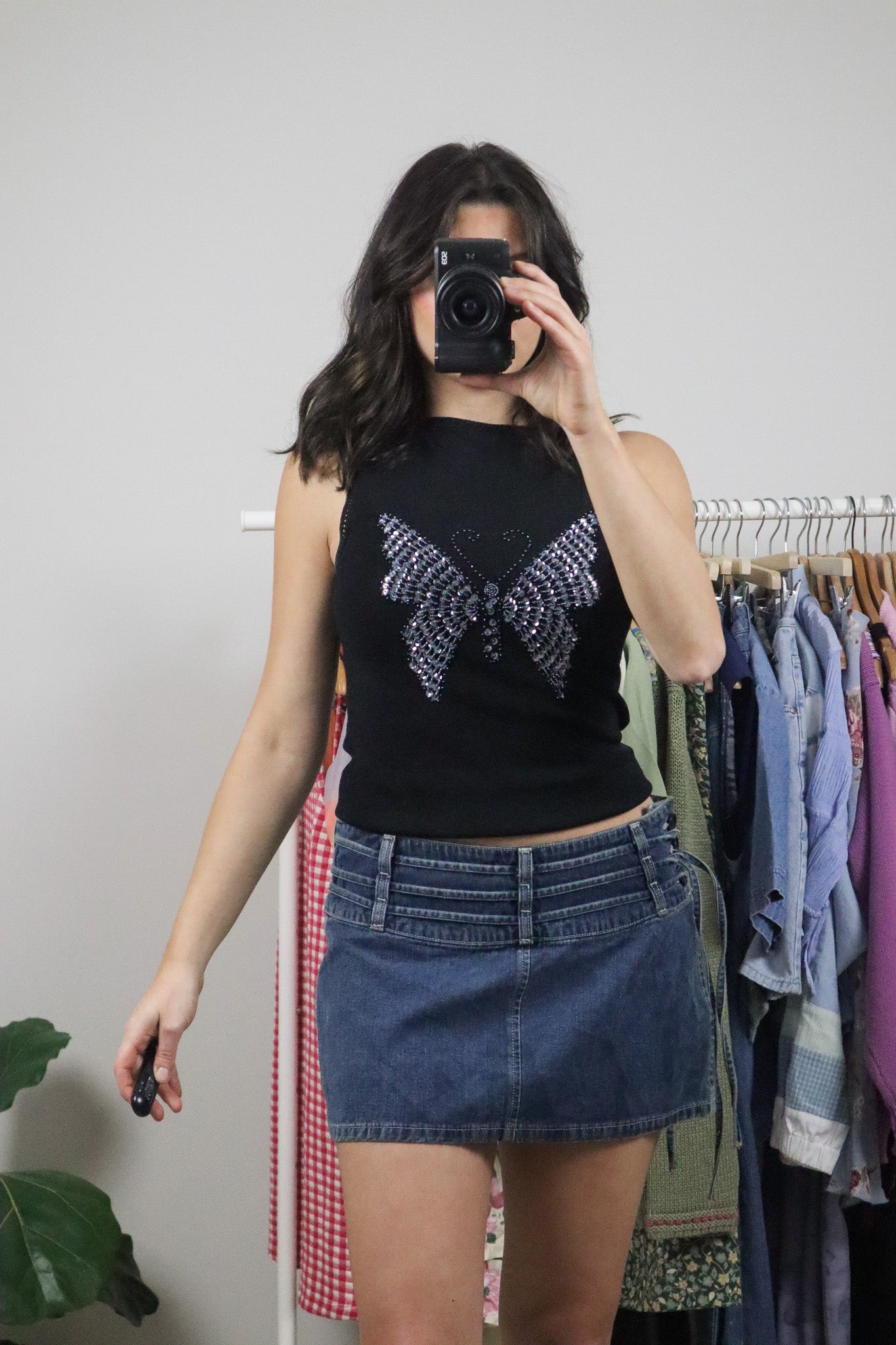 Vintage x High-Neck Sequence Butterfly Tank (S)