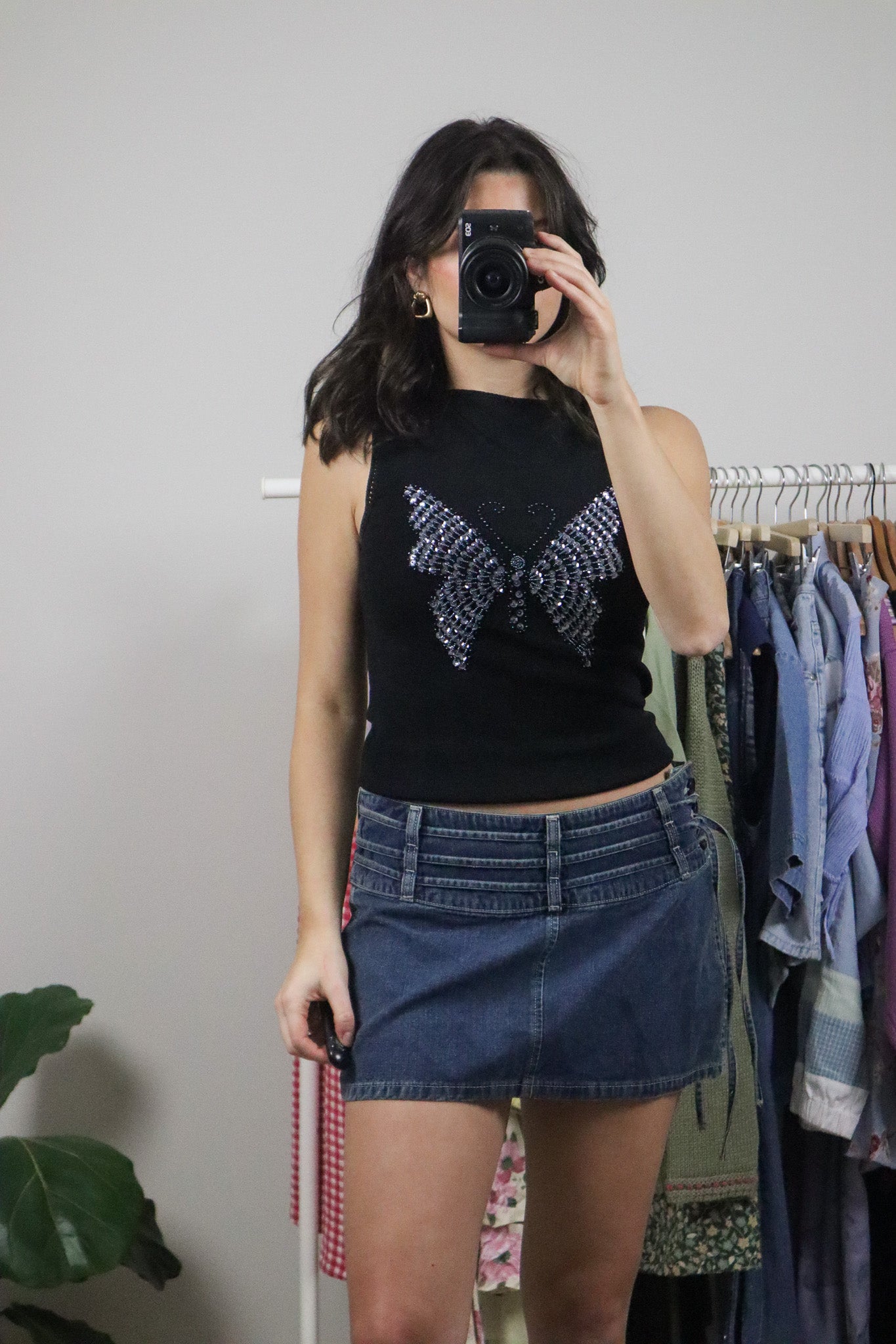 Vintage x High-Neck Sequence Butterfly Tank (S)