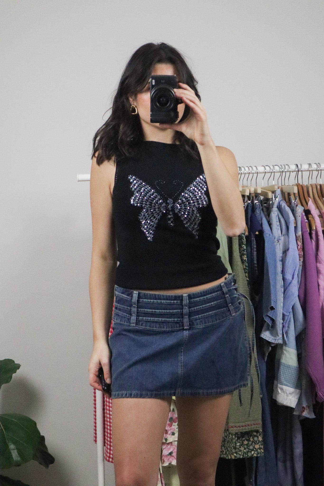 Vintage x High-Neck Sequence Butterfly Tank (S)