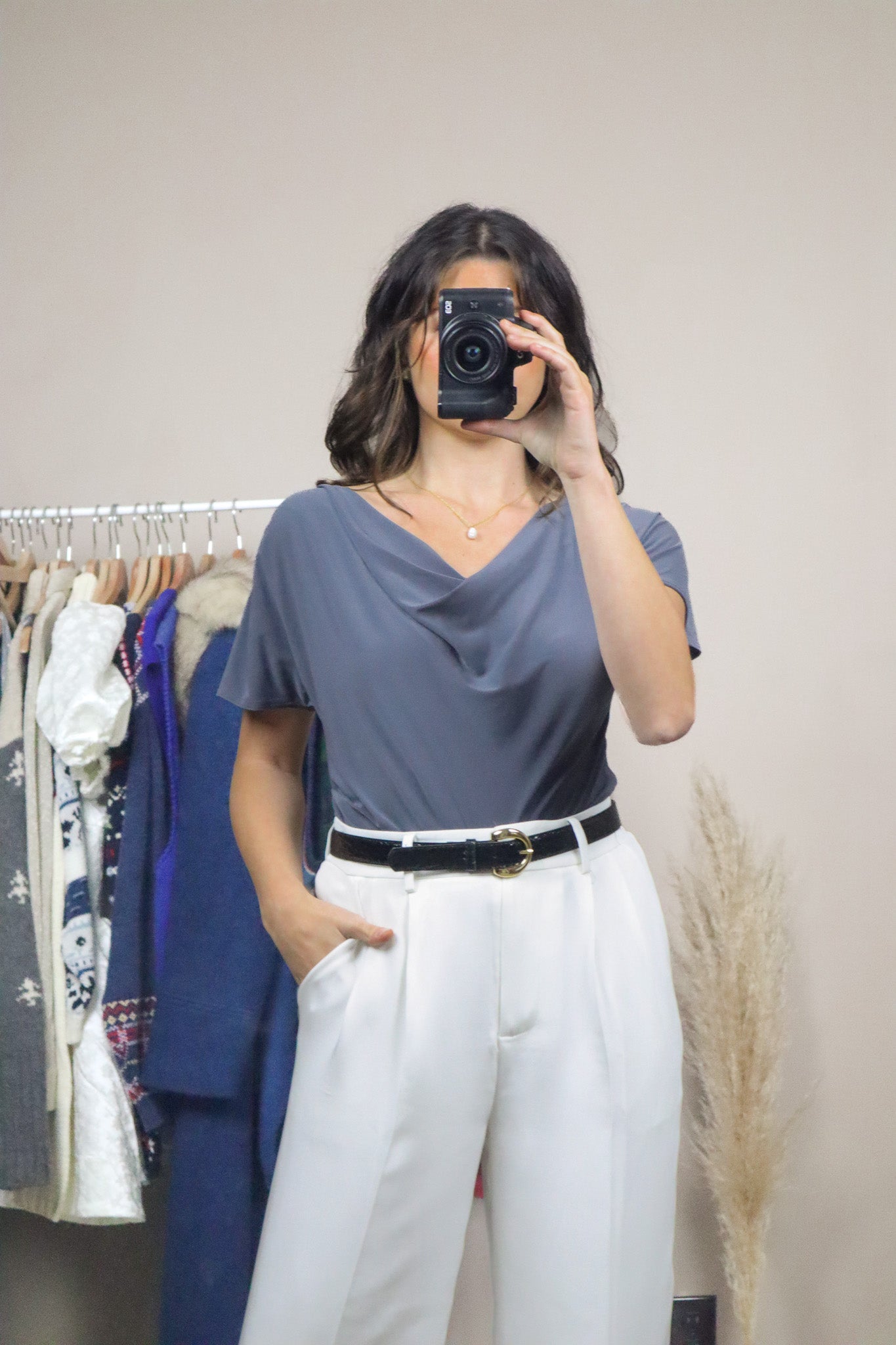 Made in USA x Vintage x Ruched Cowl Neck Top (8/10)