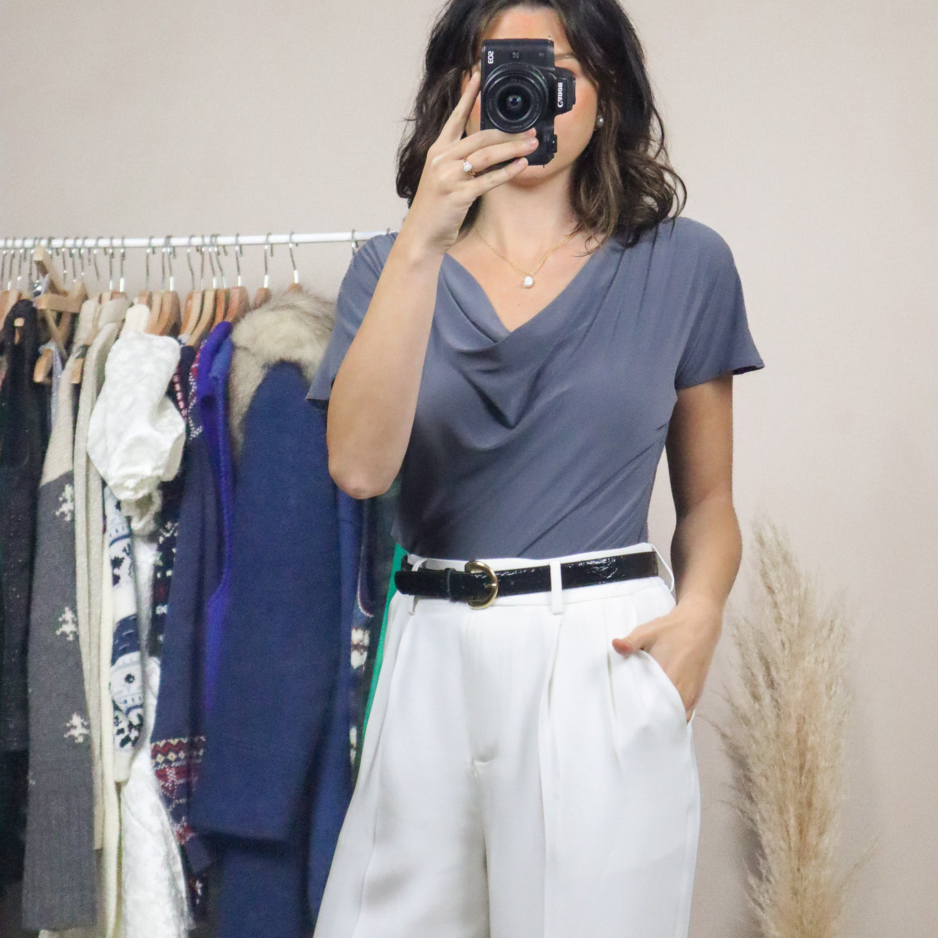 Made in USA x Vintage x Ruched Cowl Neck Top (8/10)