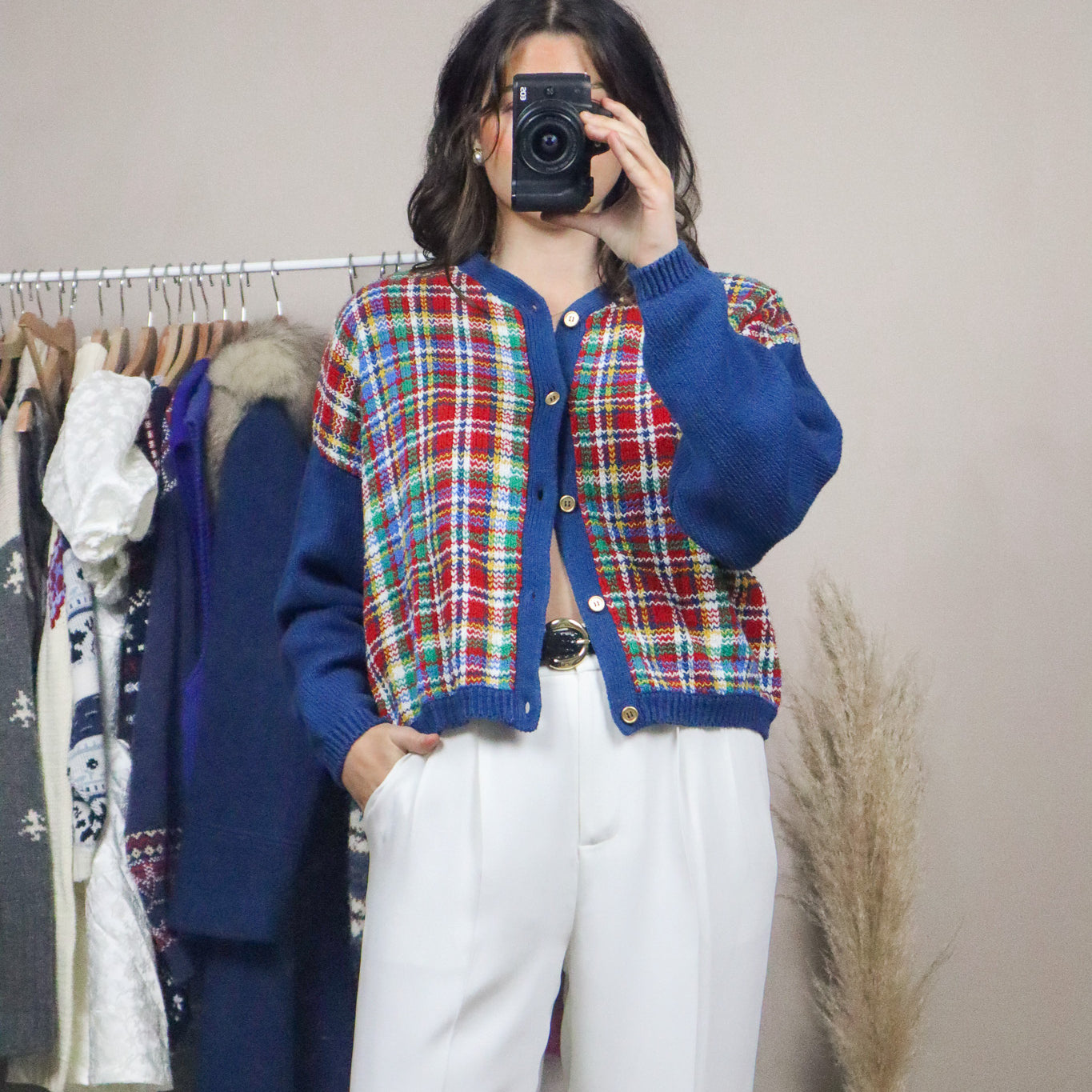 Made in Korea x Vintage x Deadstock Plaid Cardigan (M)