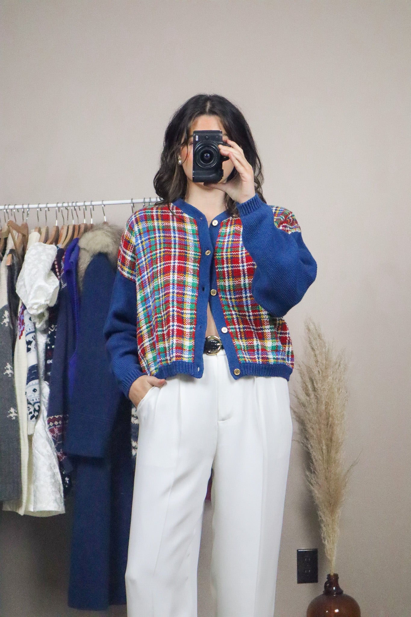 Made in Korea x Vintage x Deadstock Plaid Cardigan (M)