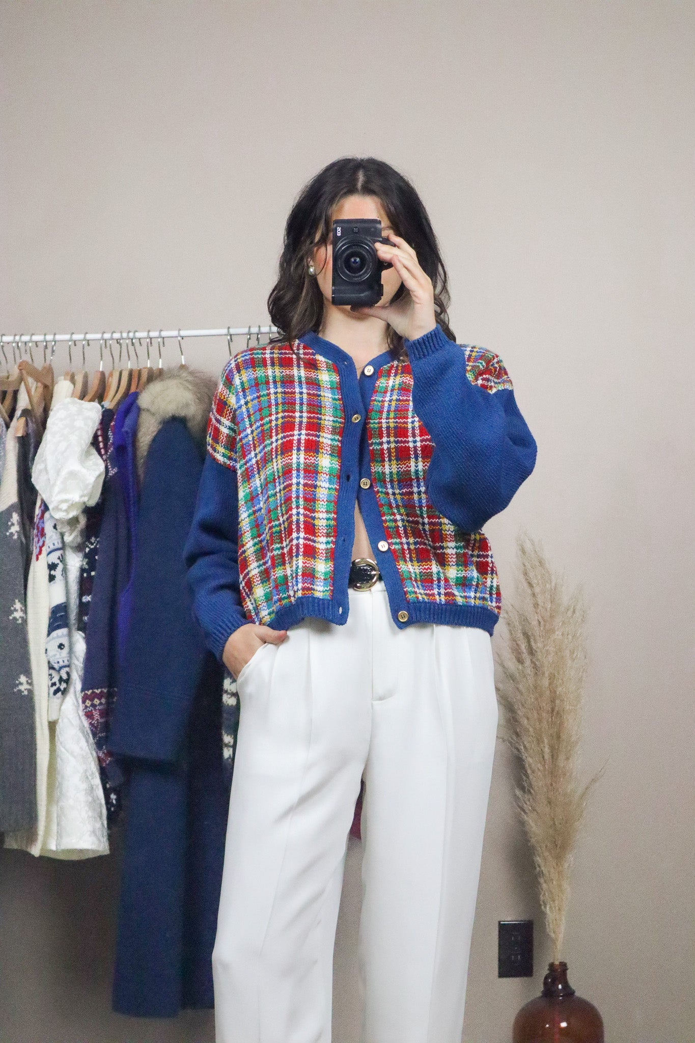 Made in Korea x Vintage x Deadstock Plaid Cardigan (M)