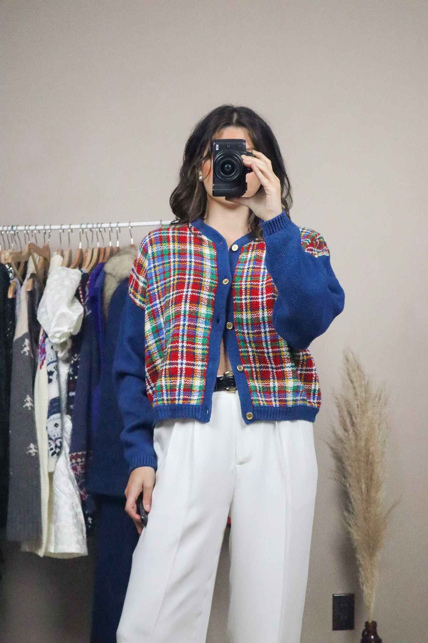 Made in Korea x Vintage x Deadstock Plaid Cardigan (M)