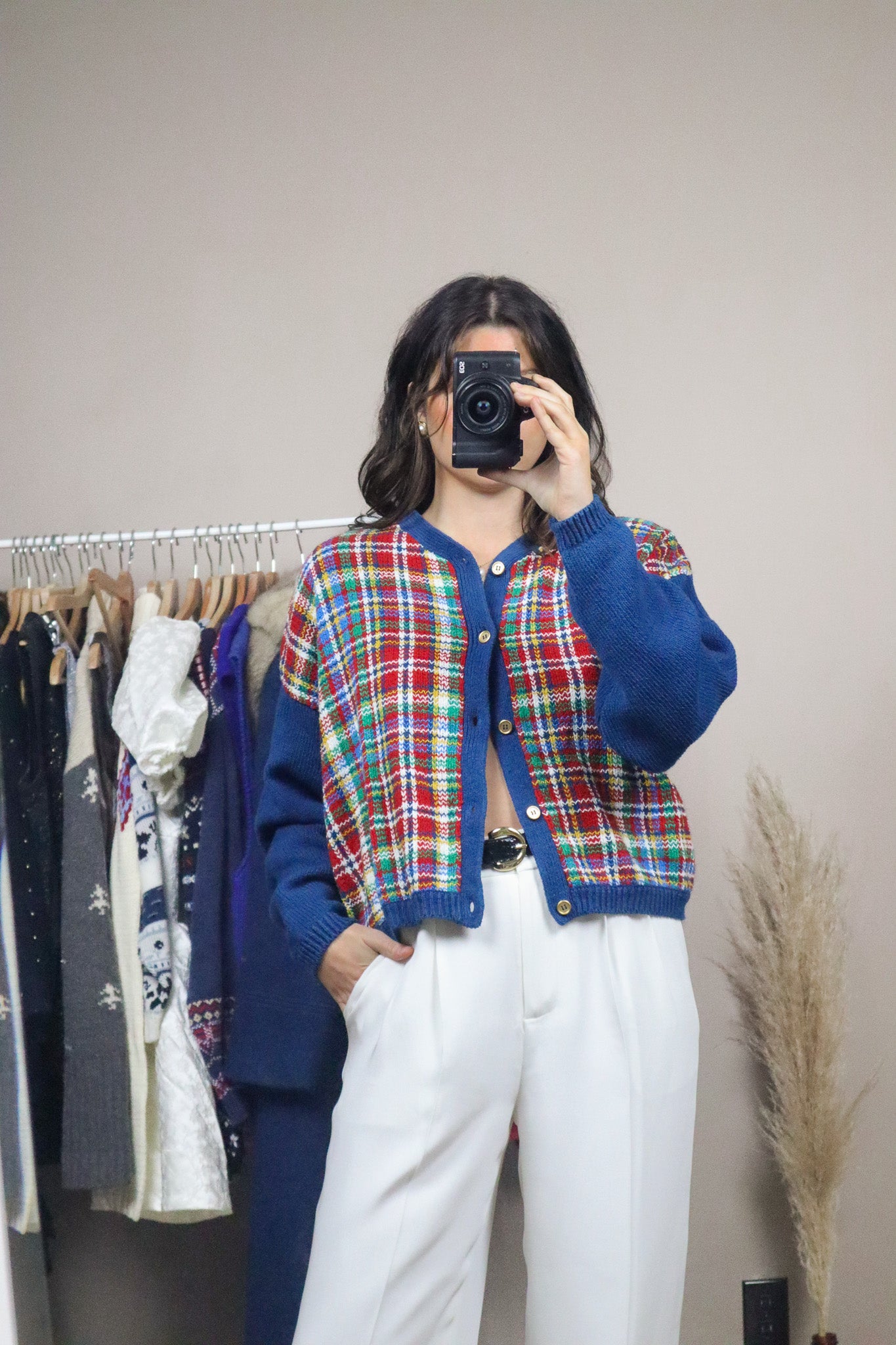 Made in Korea x Vintage x Deadstock Plaid Cardigan (M)